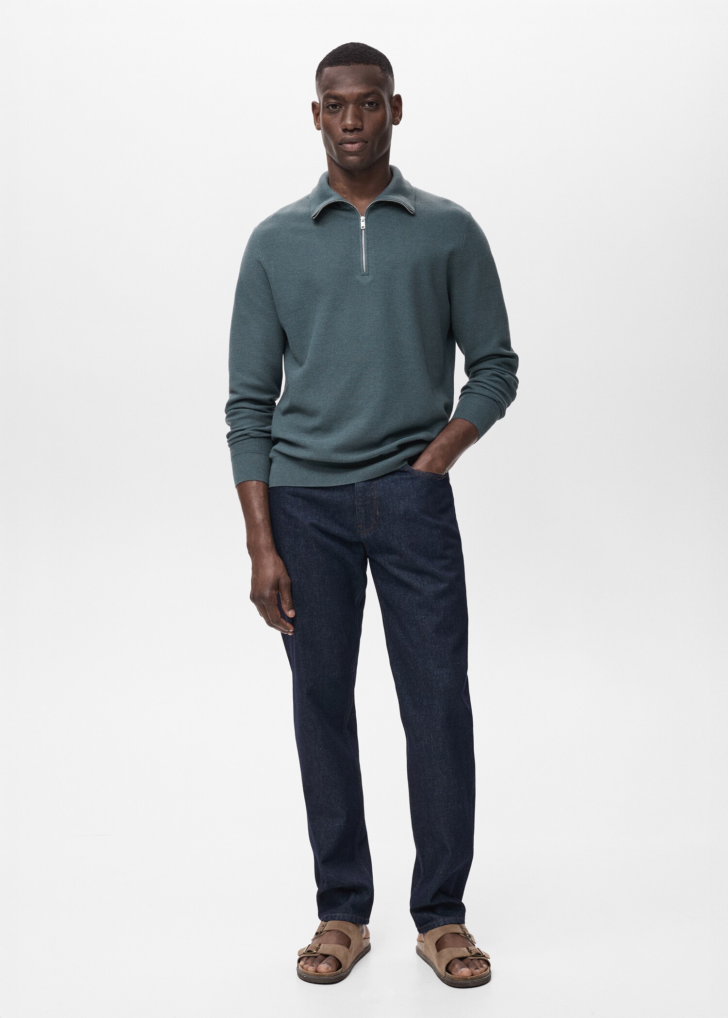 Microstructure sweater with zipper collar - General plane