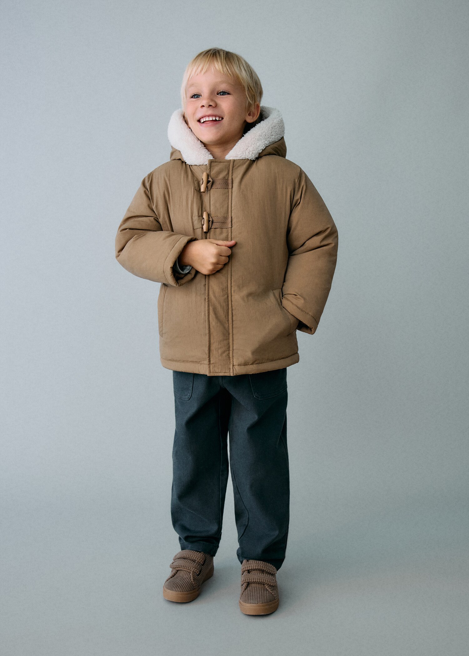 Hooded anorak with buttons - General plane