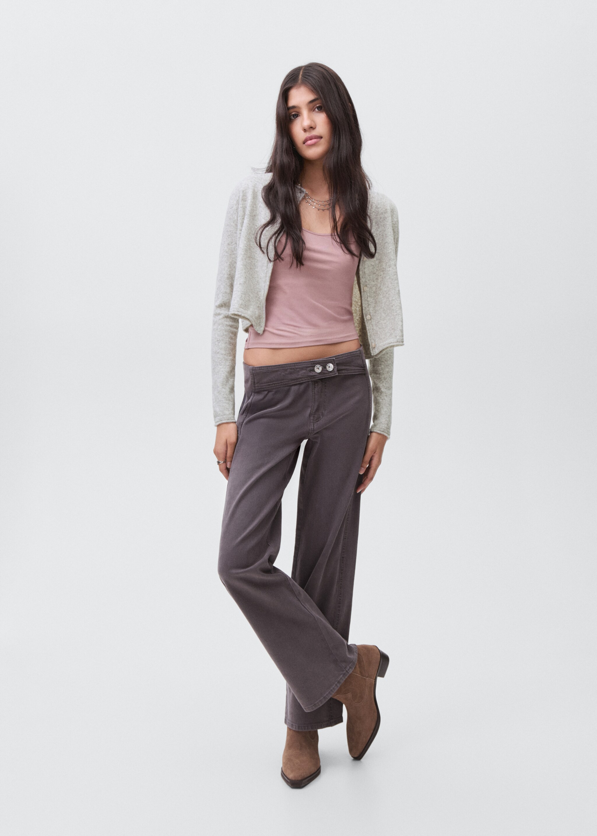 Cropped cardigan with buttons - General plane, Medium Heather Grey. Ref: 17035791-00.