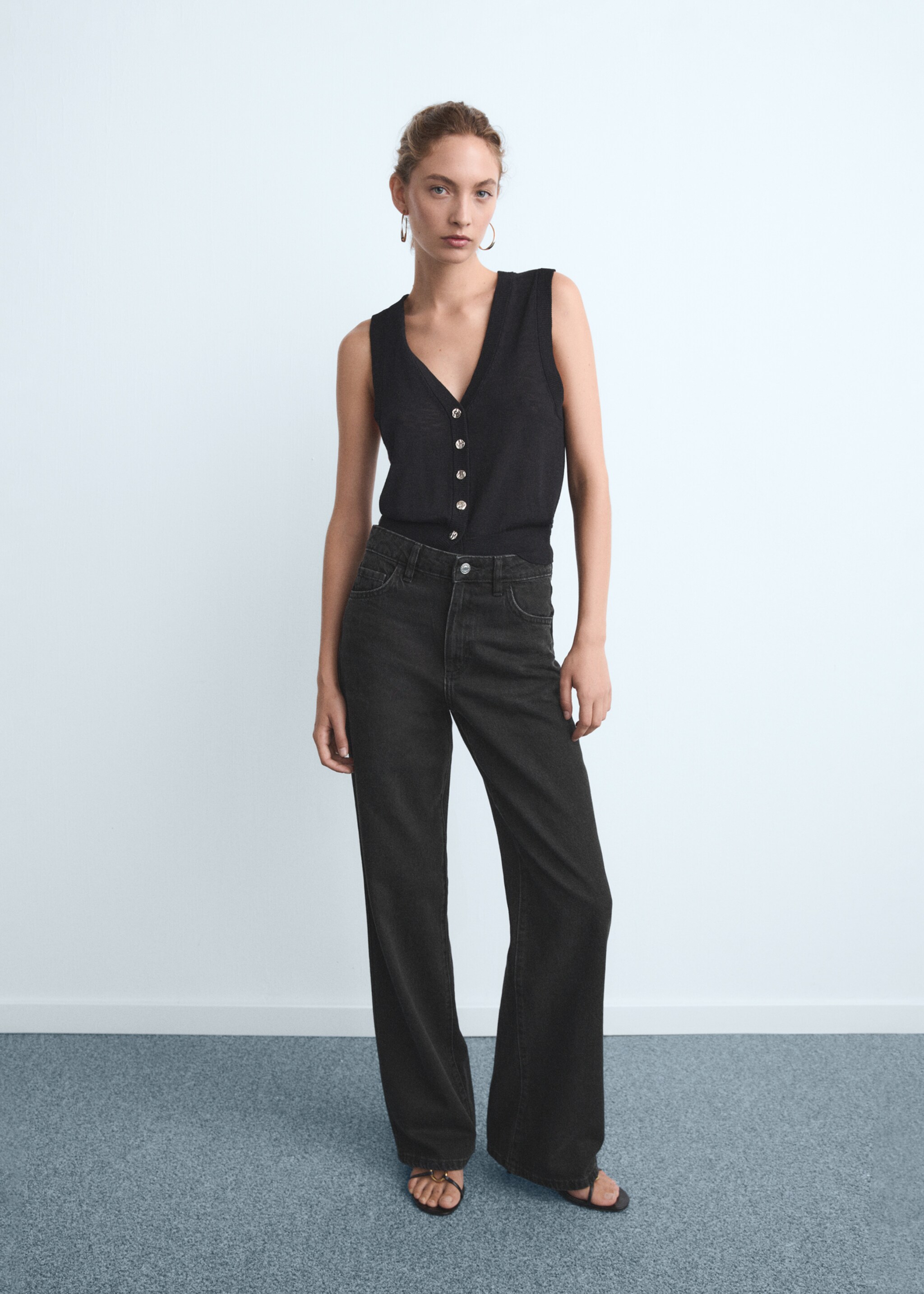 Jean Danila wideleg taille haute - Plan général, Black denim. Ref: 17035798-00.