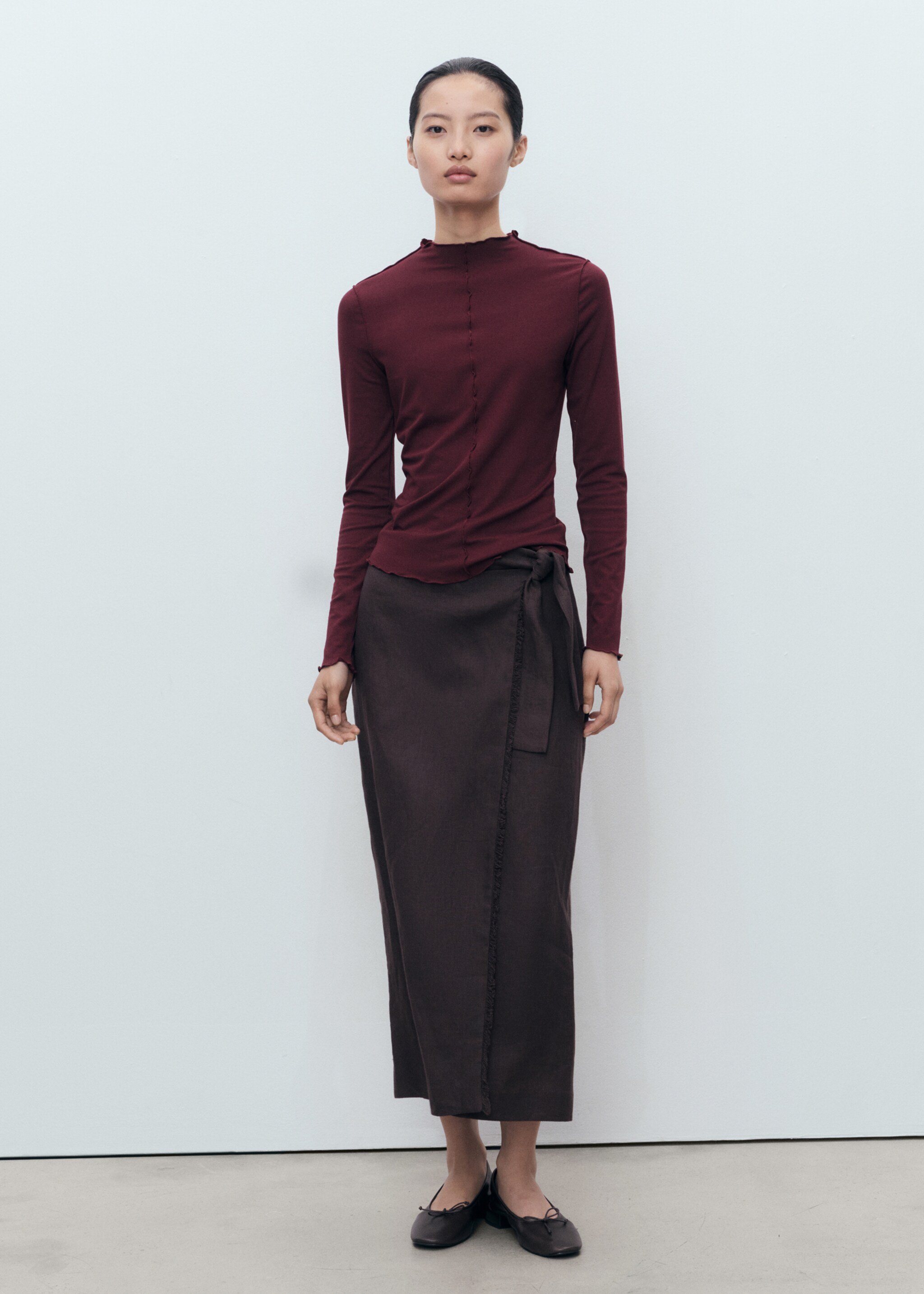 Scalloped edges T-shirt - General plane, Burgundy. Ref: 17035799-00.