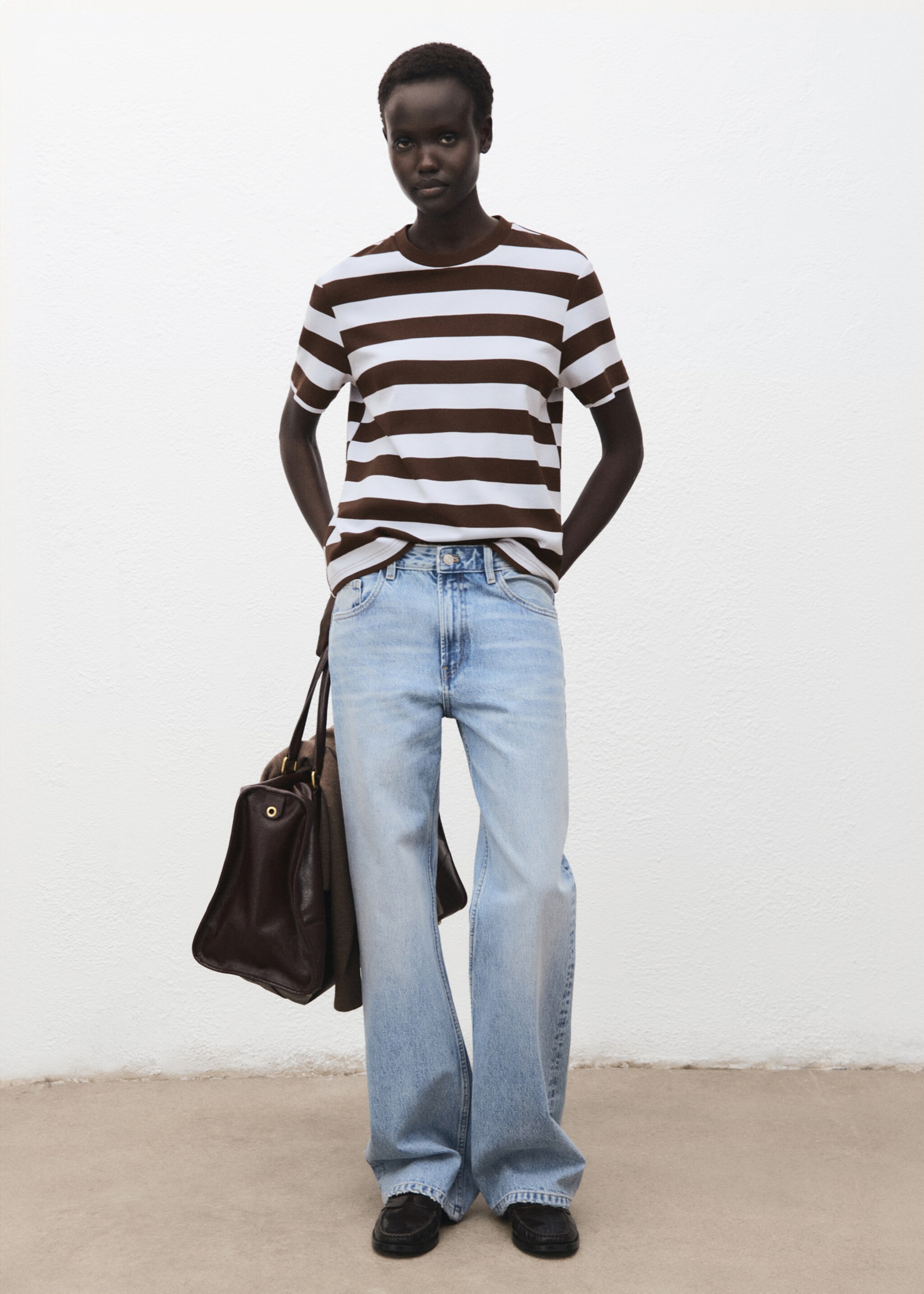 Striped short-sleeved t-shirt - General plane, Brown. Ref: 17035803-00.