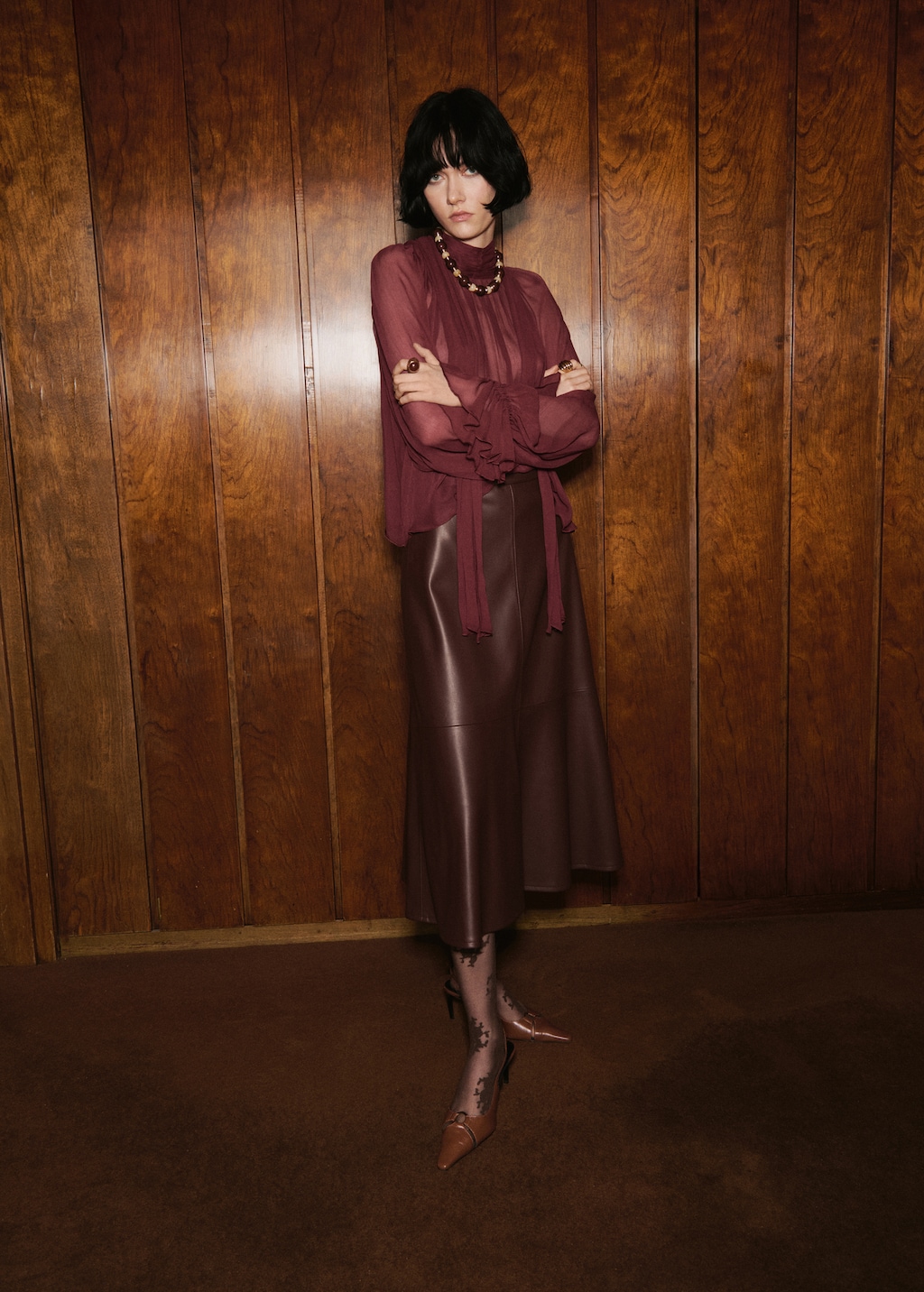 Semi-transparent blouse with foulard