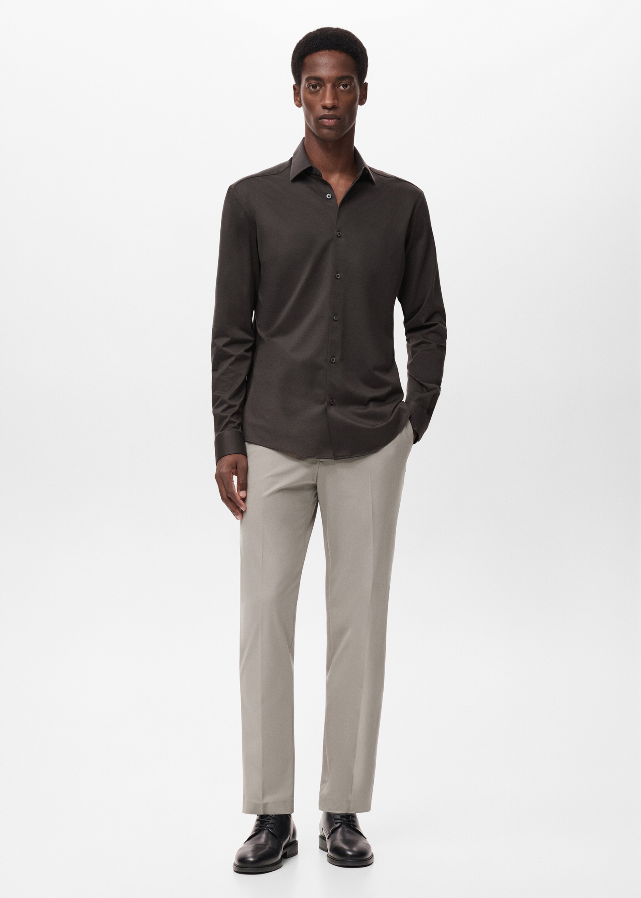 Camisa comfort stretch non iron - Plano general, Marrón. Ref: 17035981-00.