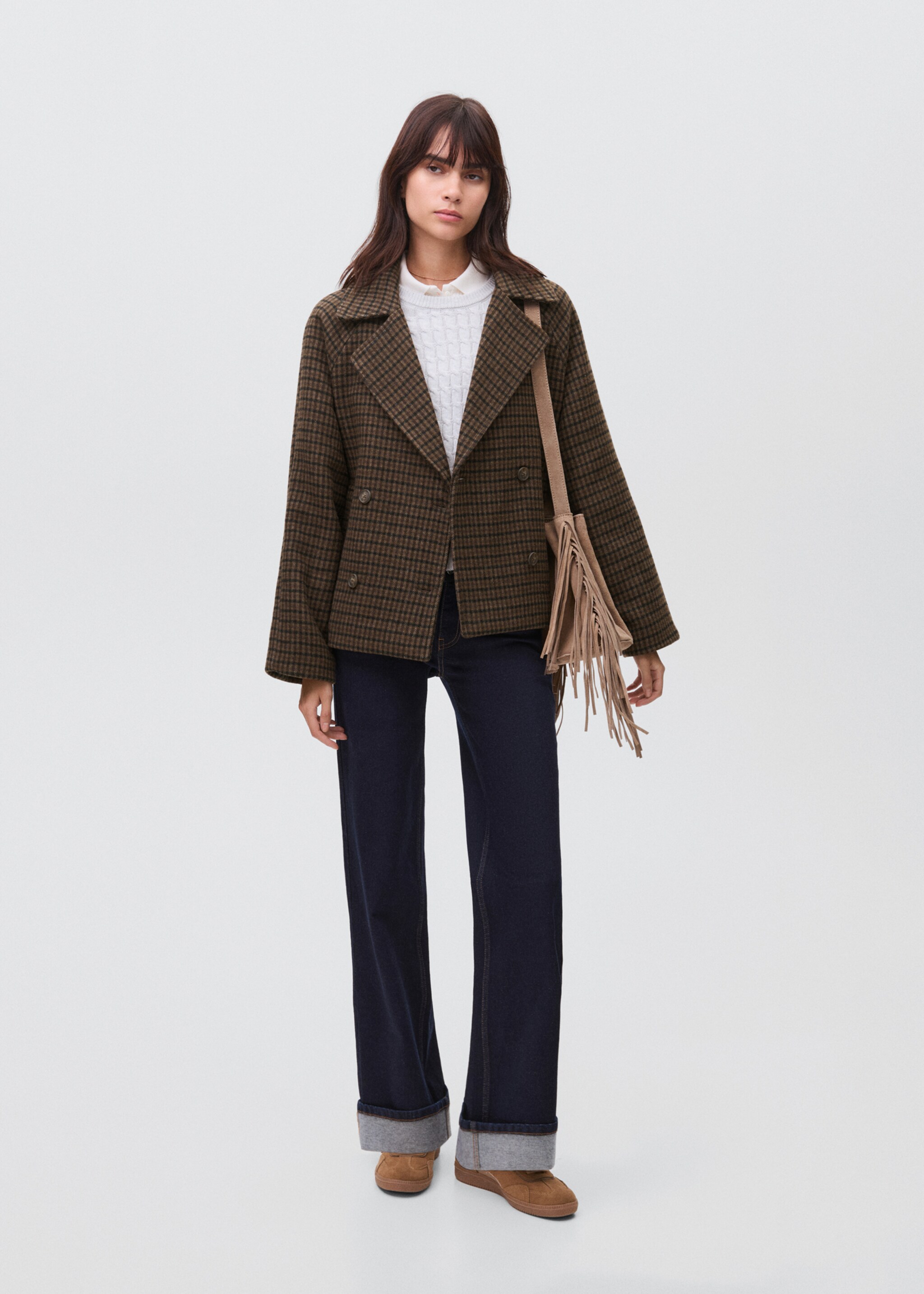 Checked wool-blend coat - General plane, Brown. Ref: 17036328-00.