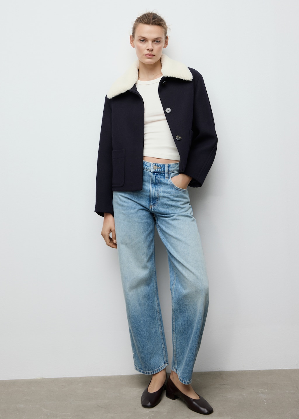Wool-blend jacket with shearling collar