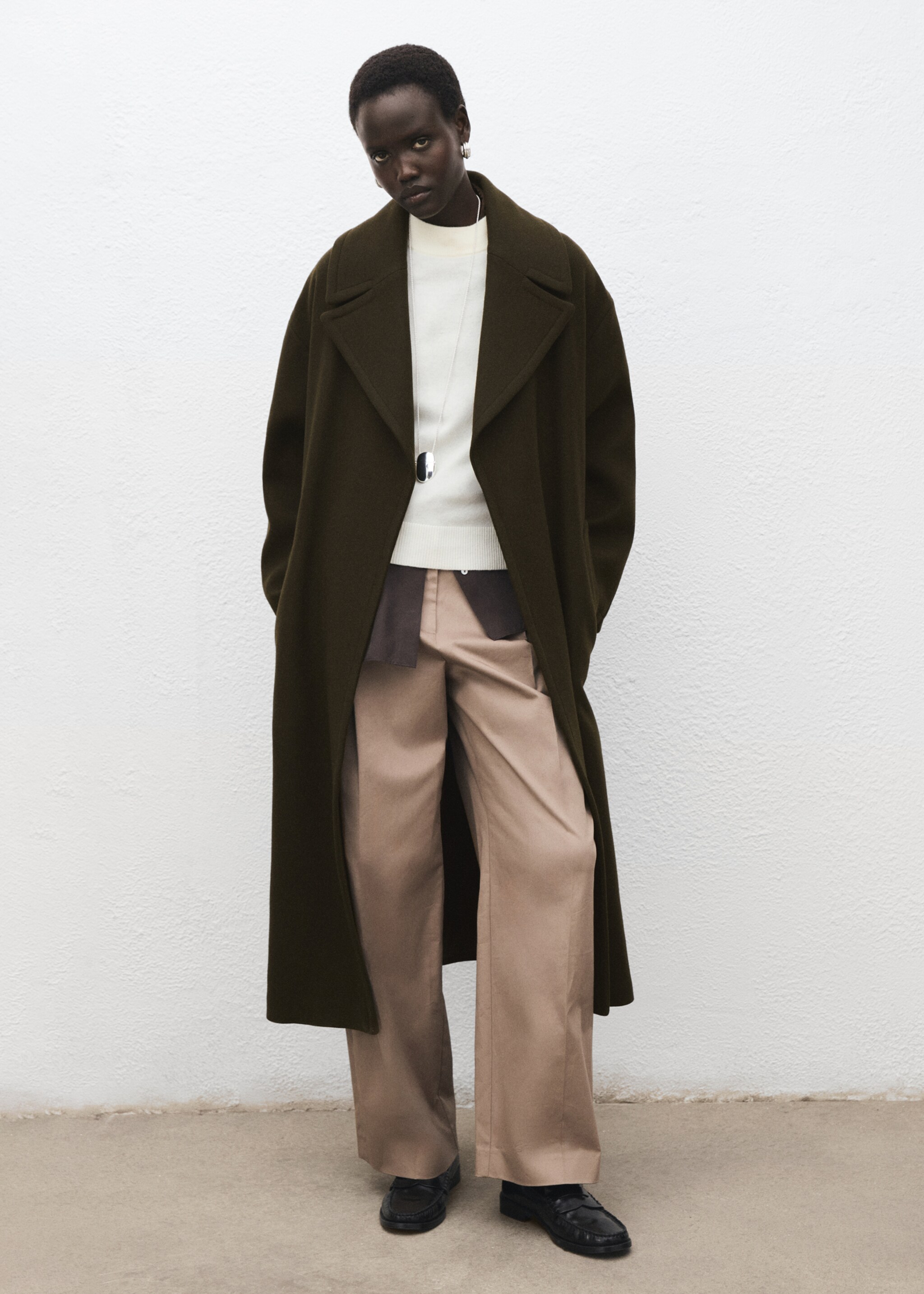 Virgin wool coat with belt - General plane, Khaki. Ref: 17036745-00.