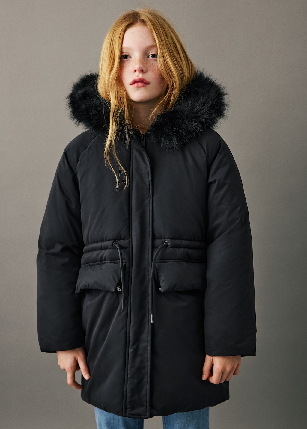Anorak with shearling-effect hood