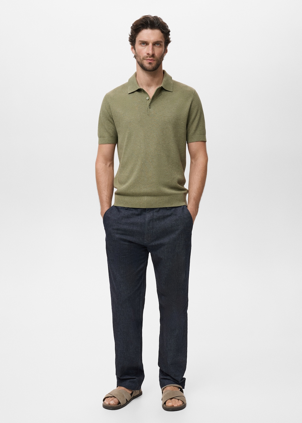 Ribbed knit polo shirt