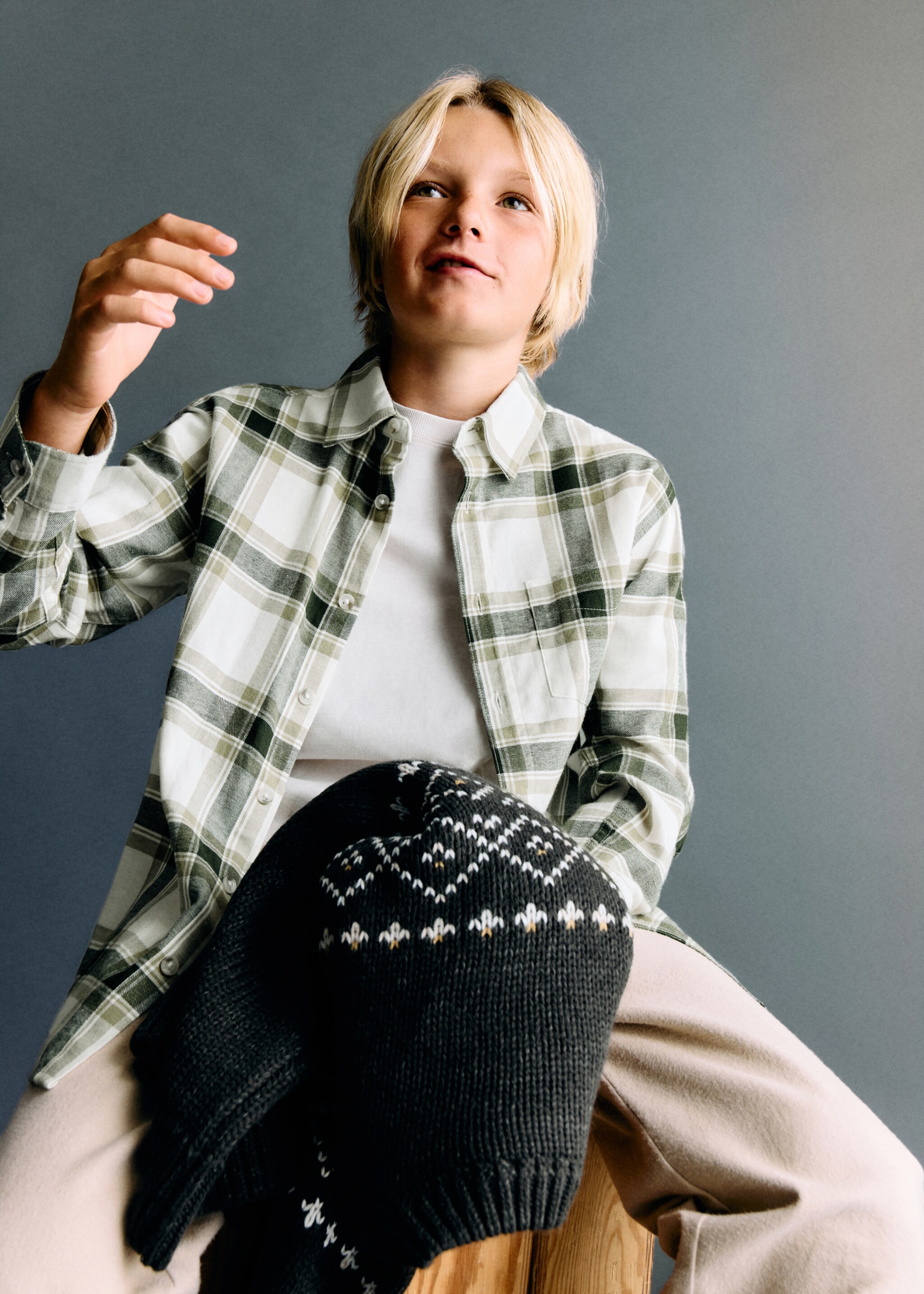 Cotton check shirt - General plane, Khaki. Ref: 17037767-00.