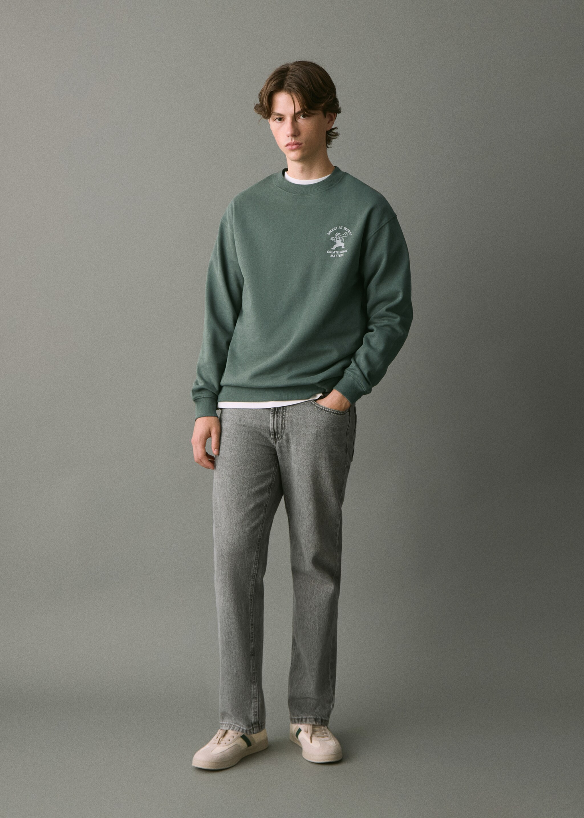 Printed cotton sweatshirt - General plane, Green. Ref: 17037776-00.