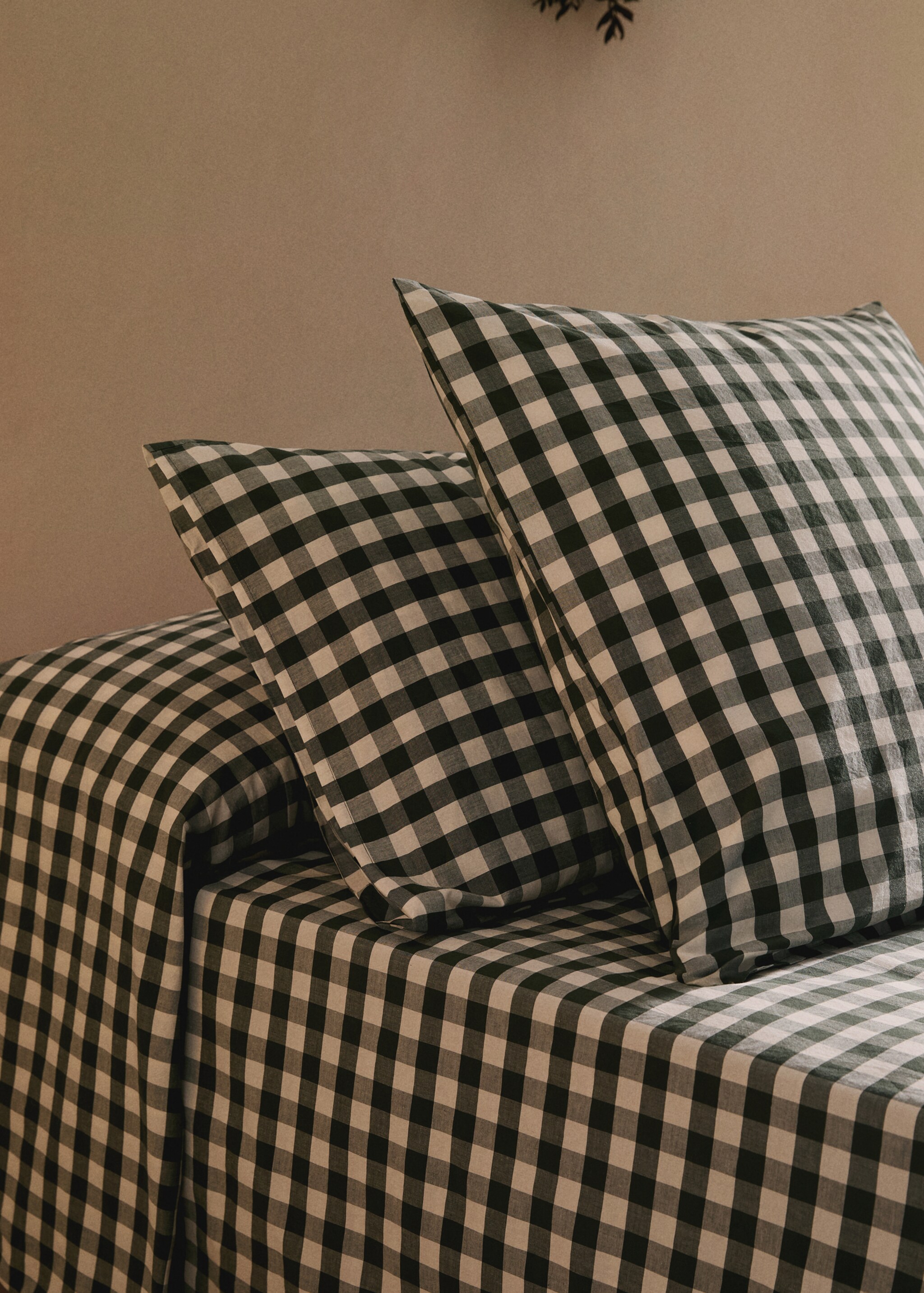 Yarn-dyed cotton gingham check pillowcase 45x110cm - General plane, Dark Green. Ref: 17037787-00.