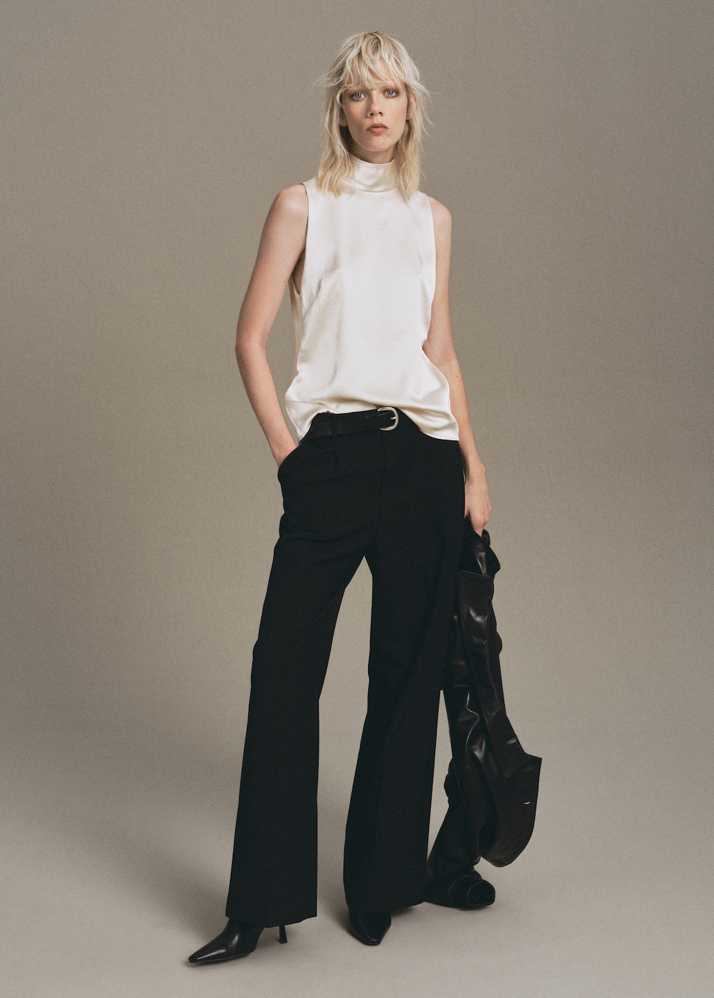 High collar satin blouse