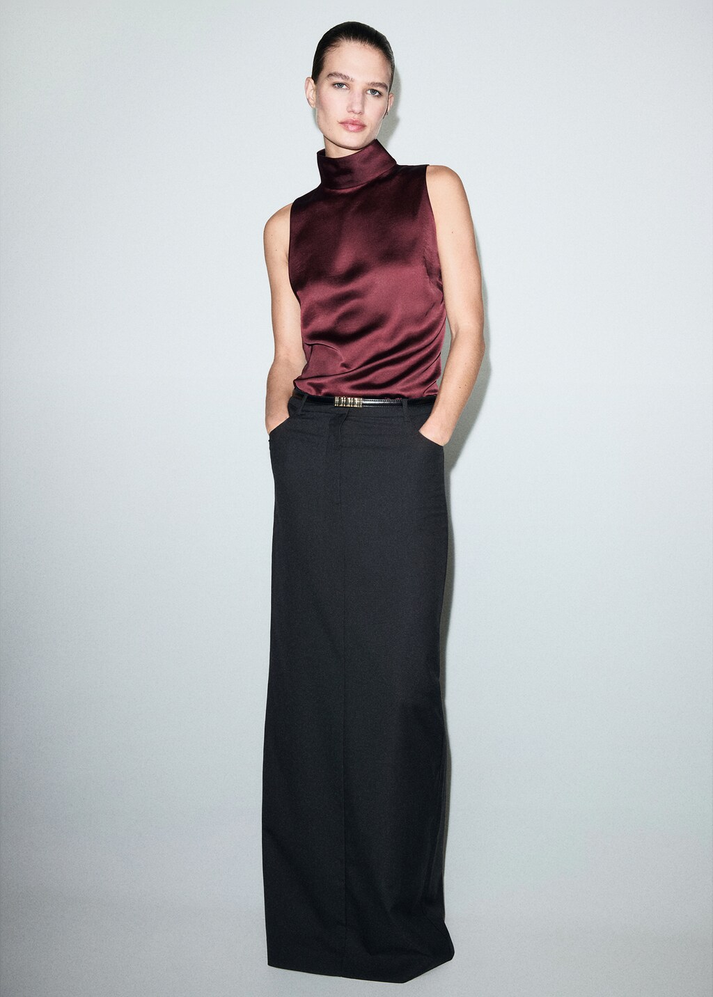 High collar satin blouse - image 2