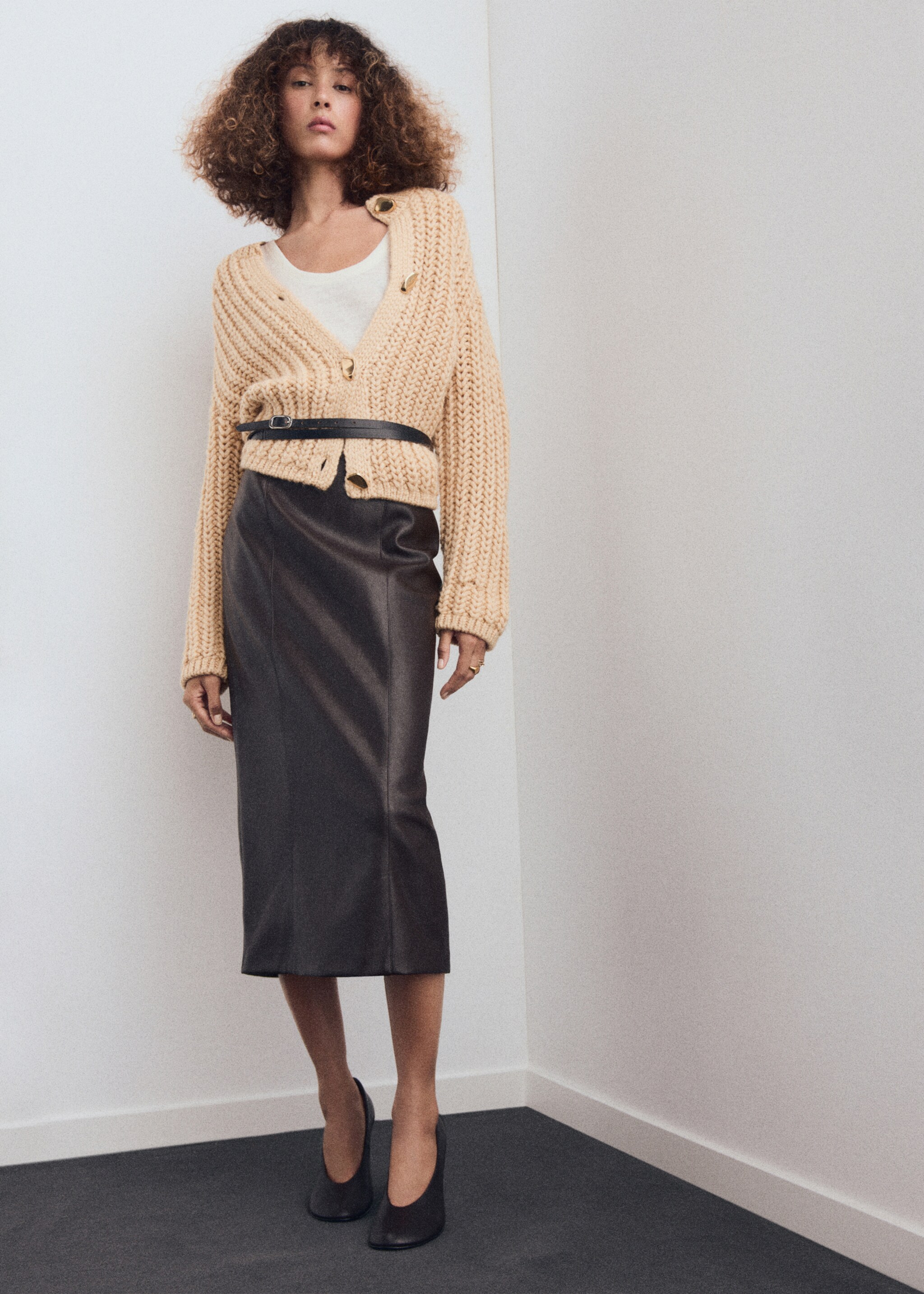 Chunky-knit cardigan with jewel buttons - General plane, Beige. Ref: 17037814-00.