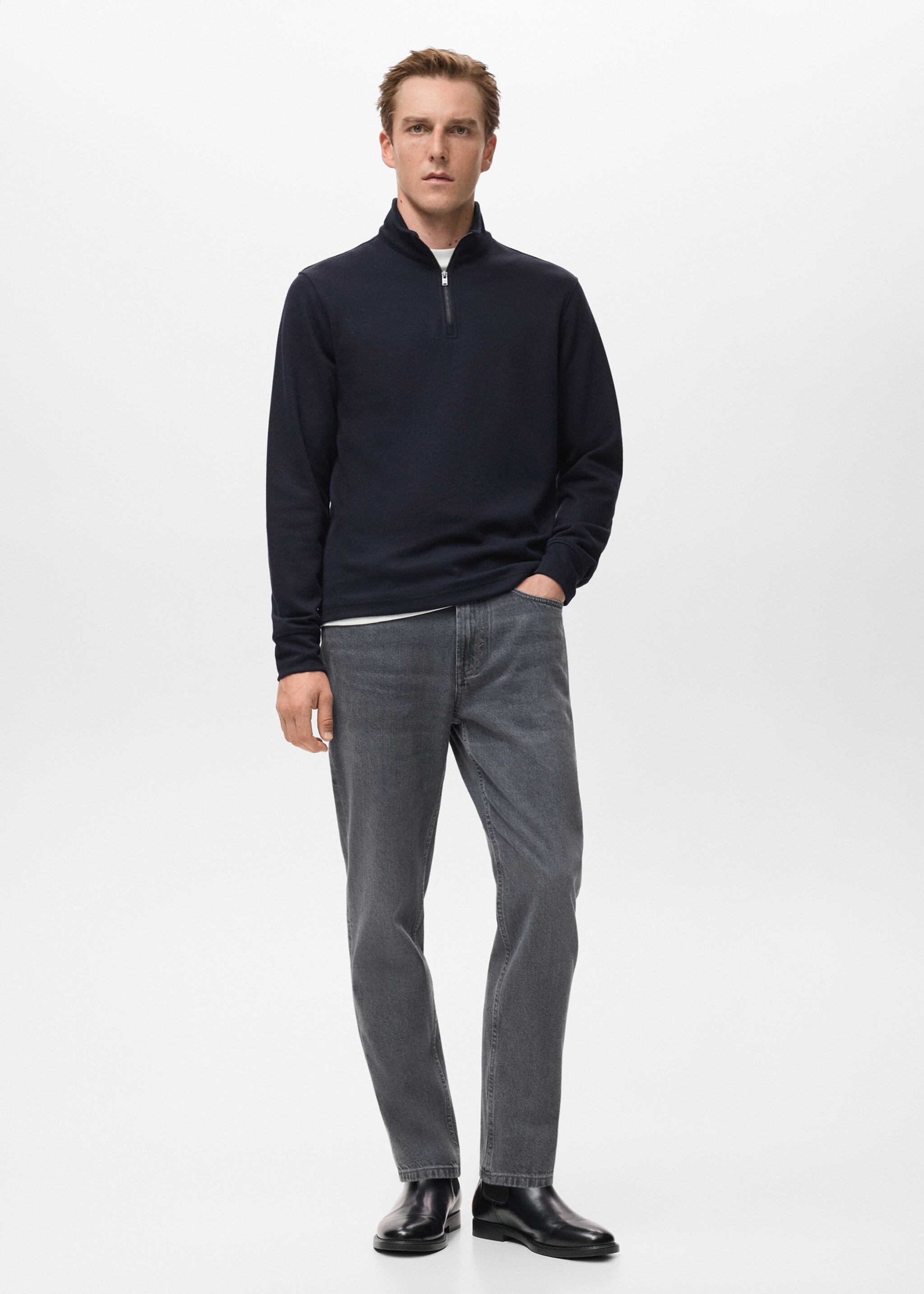 Sweat zip coupe normale - Plan général, Bleu marine. Ref: 17037898-00.