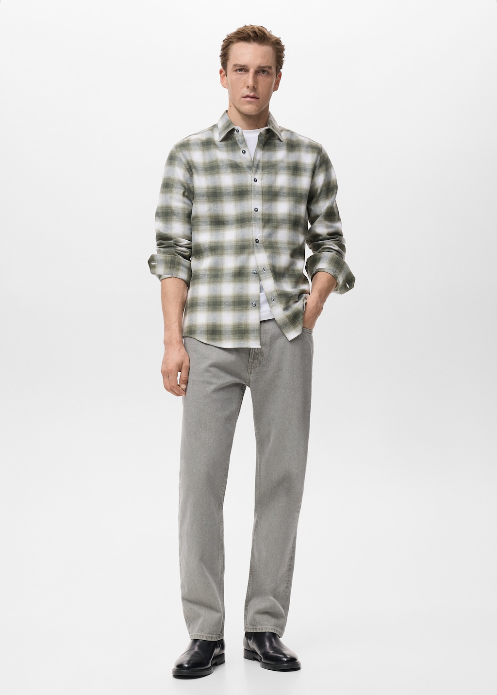 100% cotton flannel check overshirt