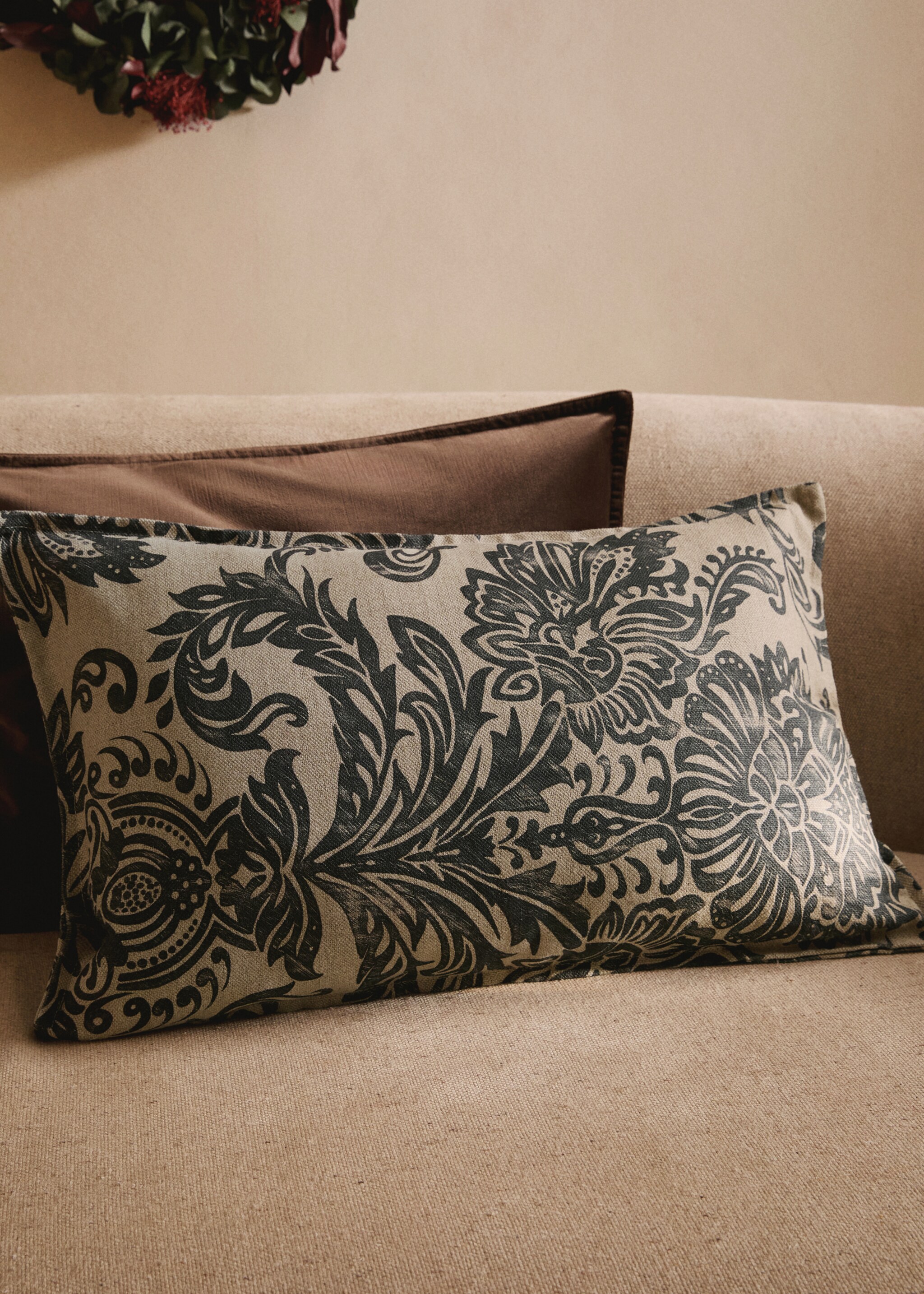Damask-print cushion cover 40x60cm - General plane, Grey. Ref: 17037907-00.