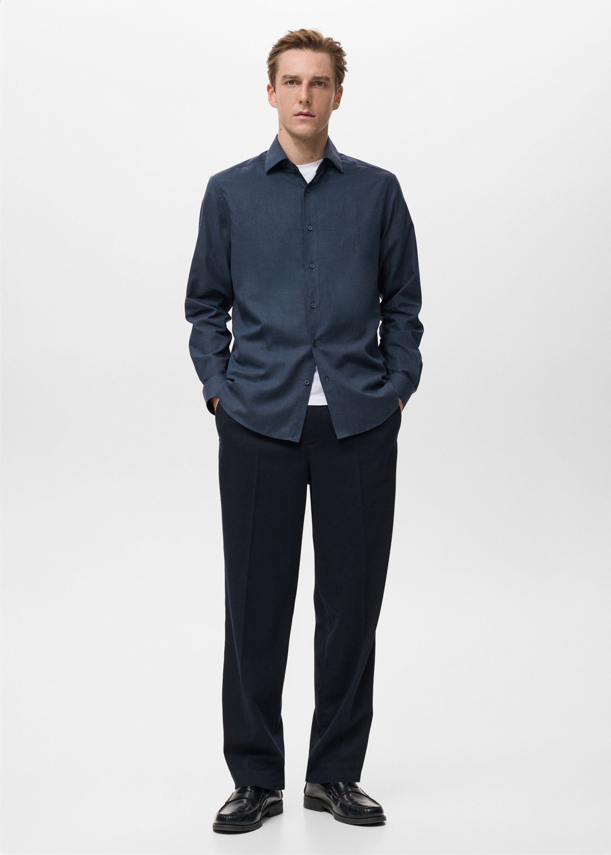 Regular-fit cotton shirt - General plane, Navy. Ref: 17037908-00.