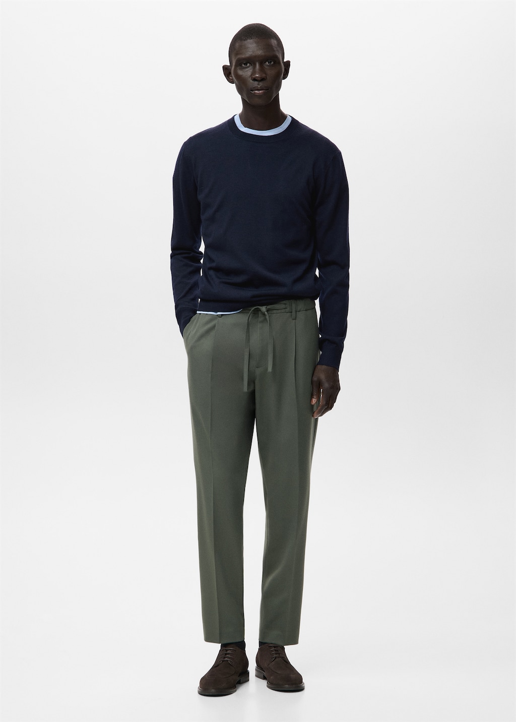 Regular fit cord pleated pants