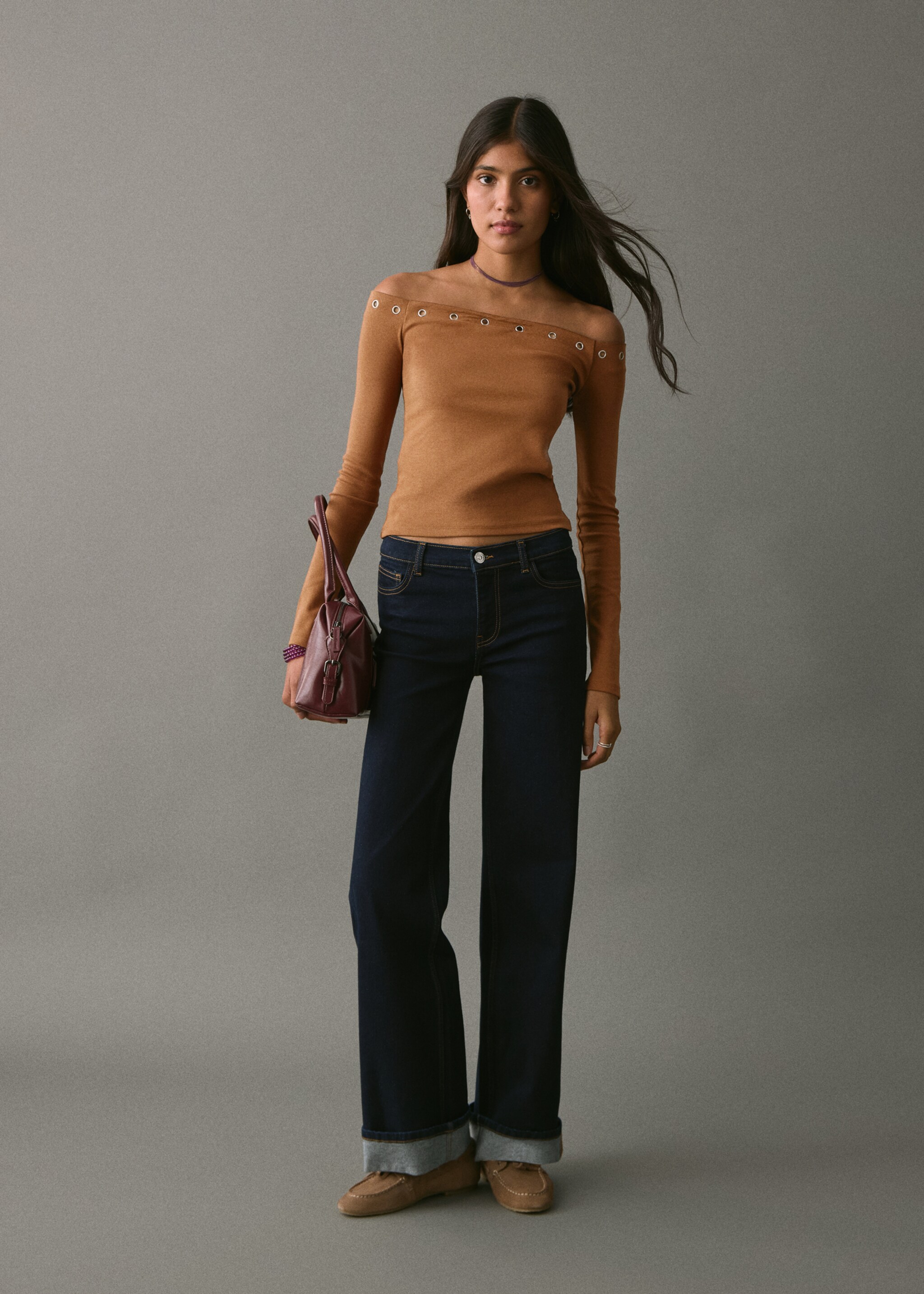 Strapless studded t-shirt - General plane, Medium Brown. Ref: 17038271-00.