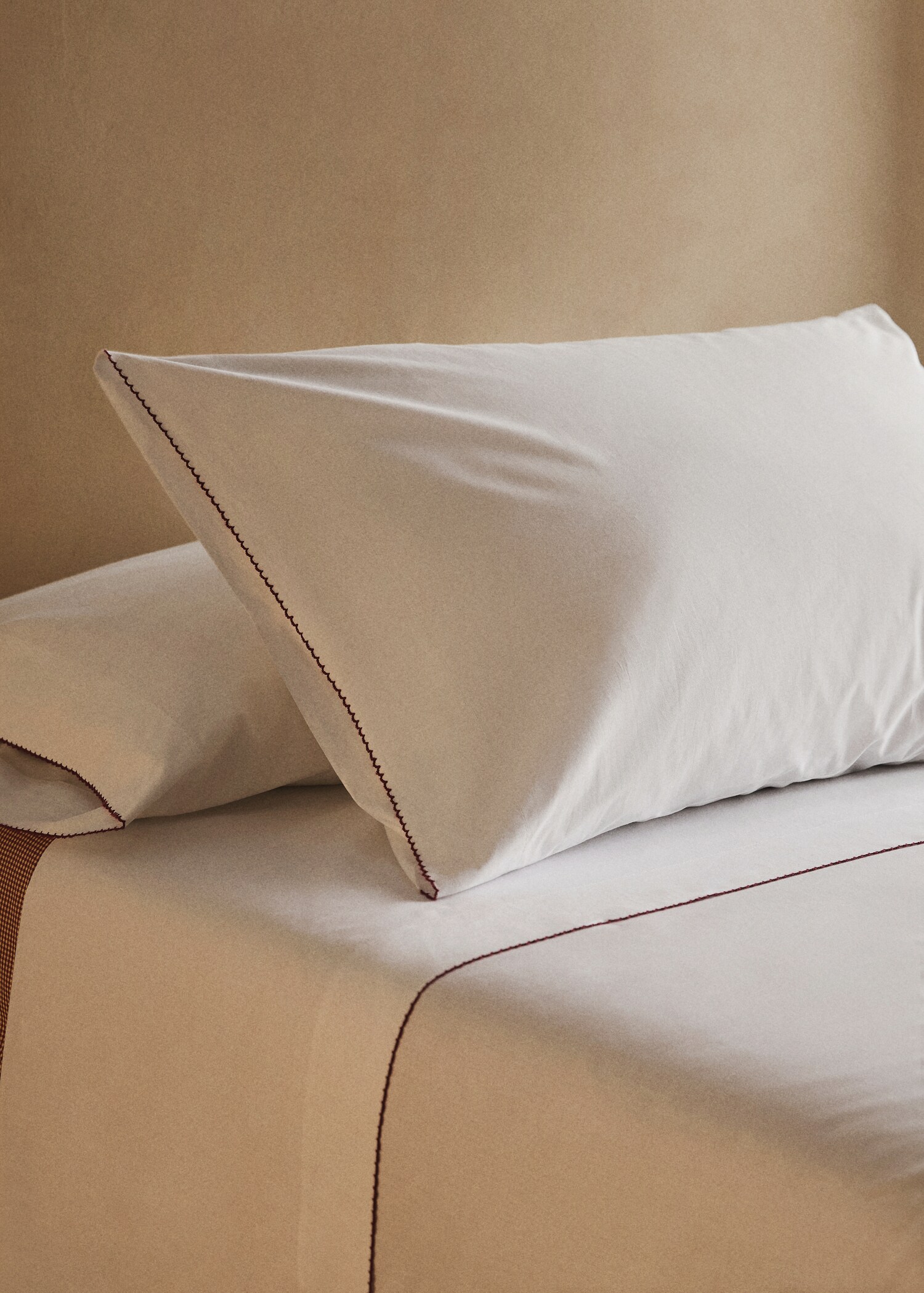 Percale cotton children's pillowcase with contrasting picot detail 45x110cm - General plane