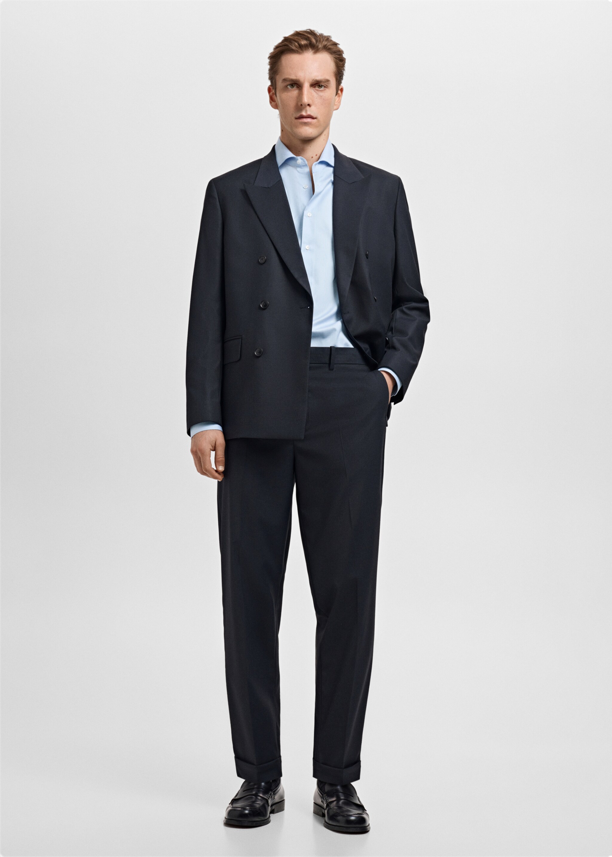 Striped-print slim-fit suit shirt - General plane, Sky Blue. Ref: 17038642-00.