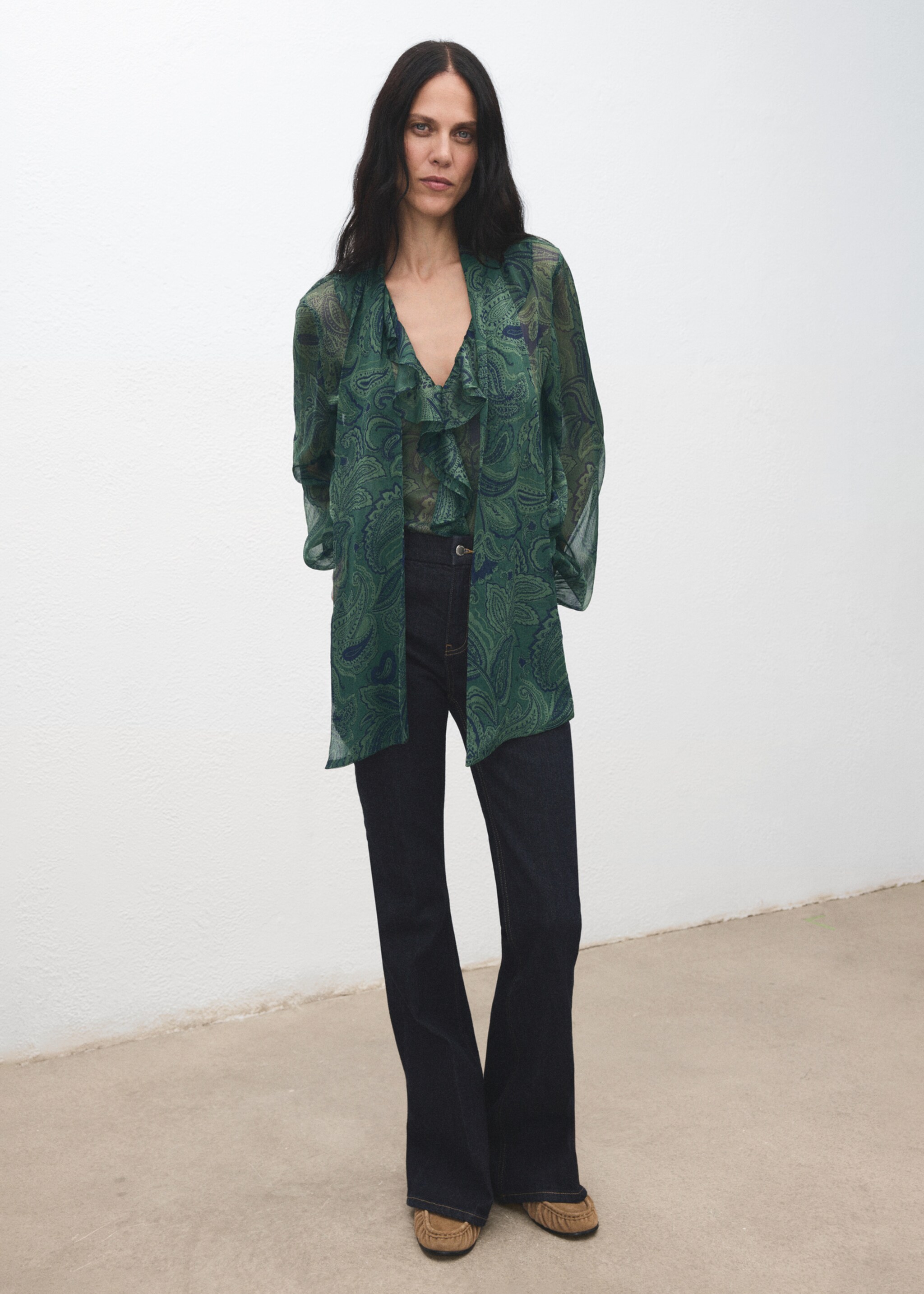 Paisley-print blouse with foulard - General plane, Green. Ref: 17039120-00.