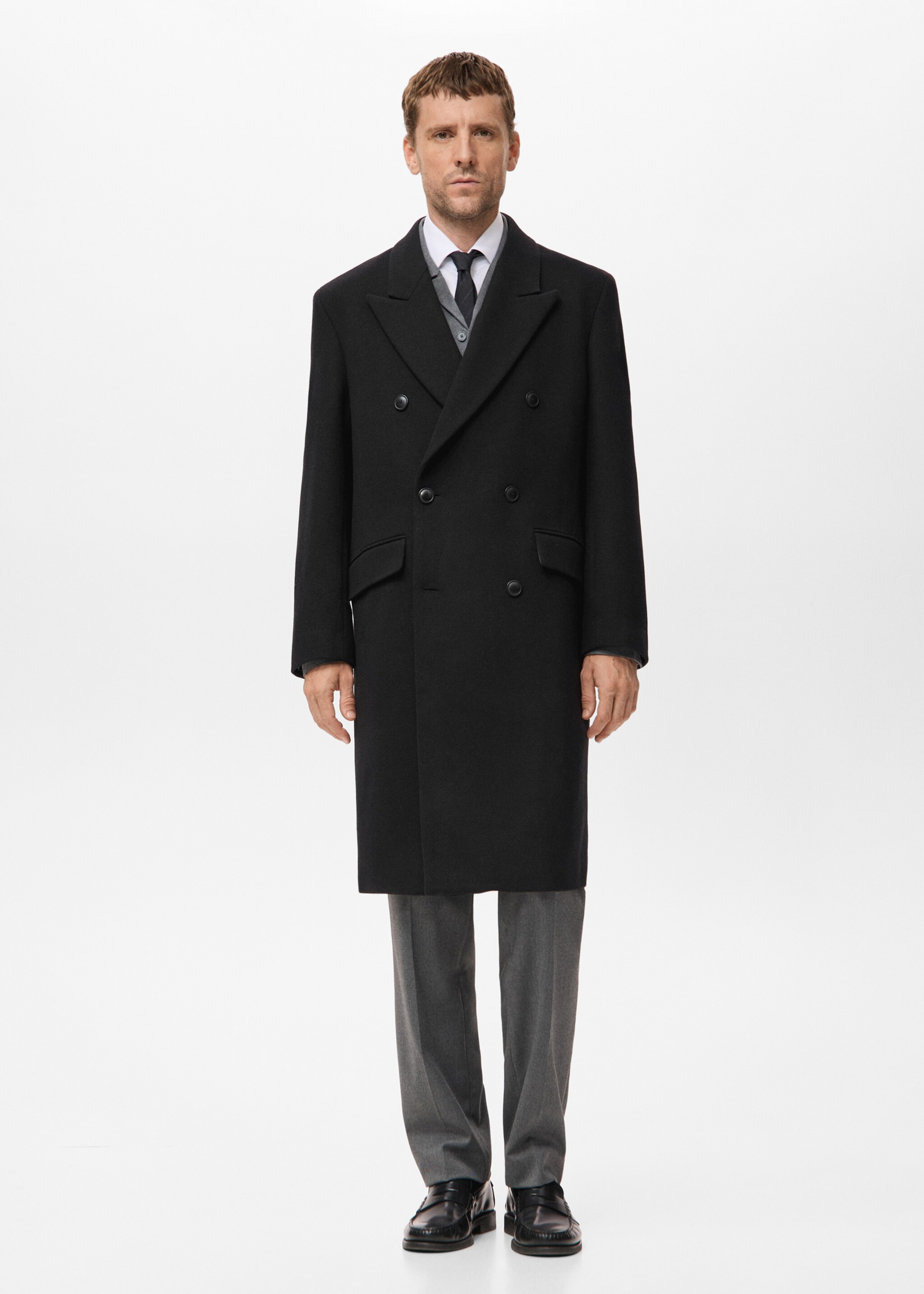 Long double-breasted wool coat - General plane, Black. Ref: 17039207-00.