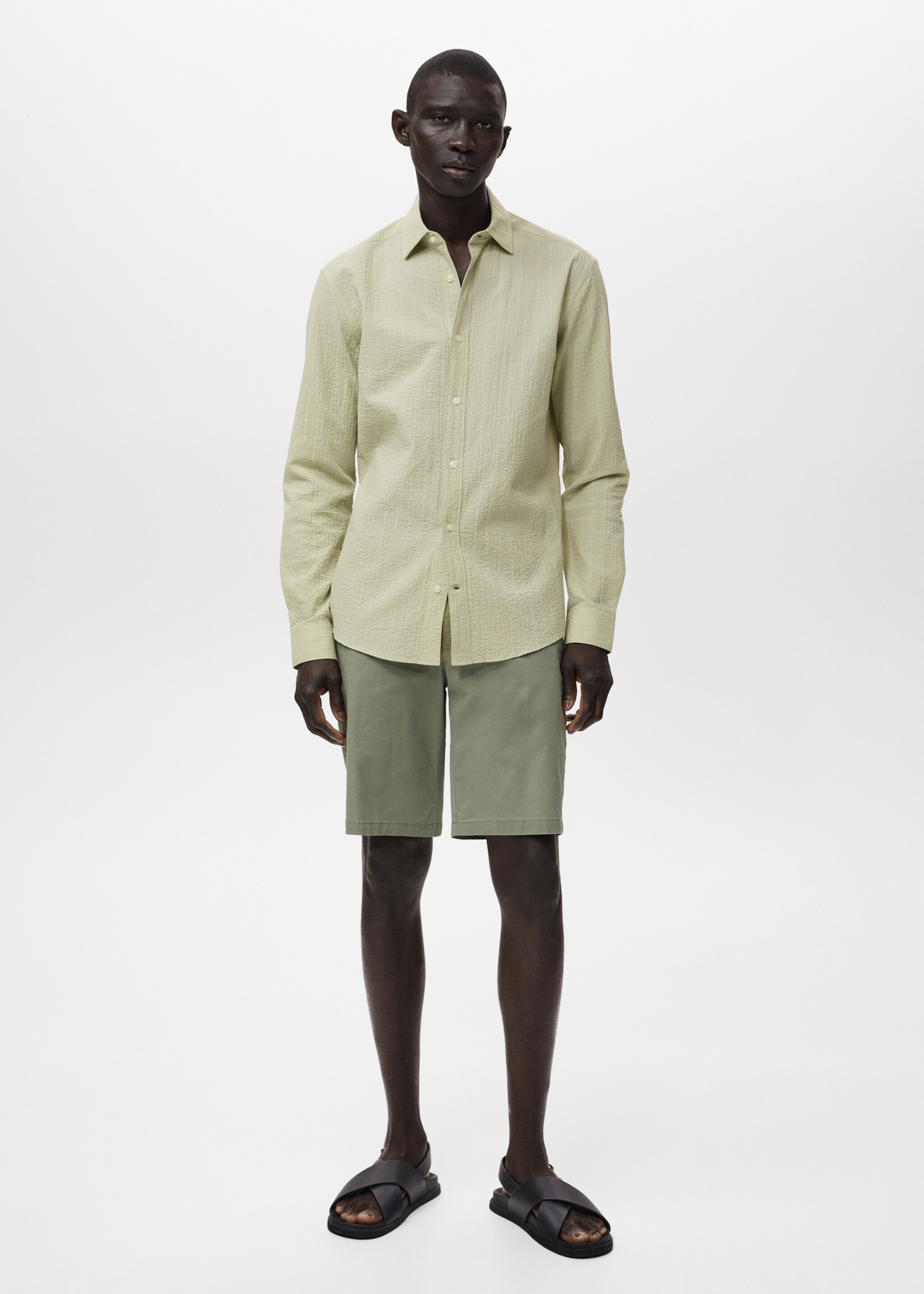 Regular-fit stripe-textured shirt - General plane, Pastel Green. Ref: 17041148-00.