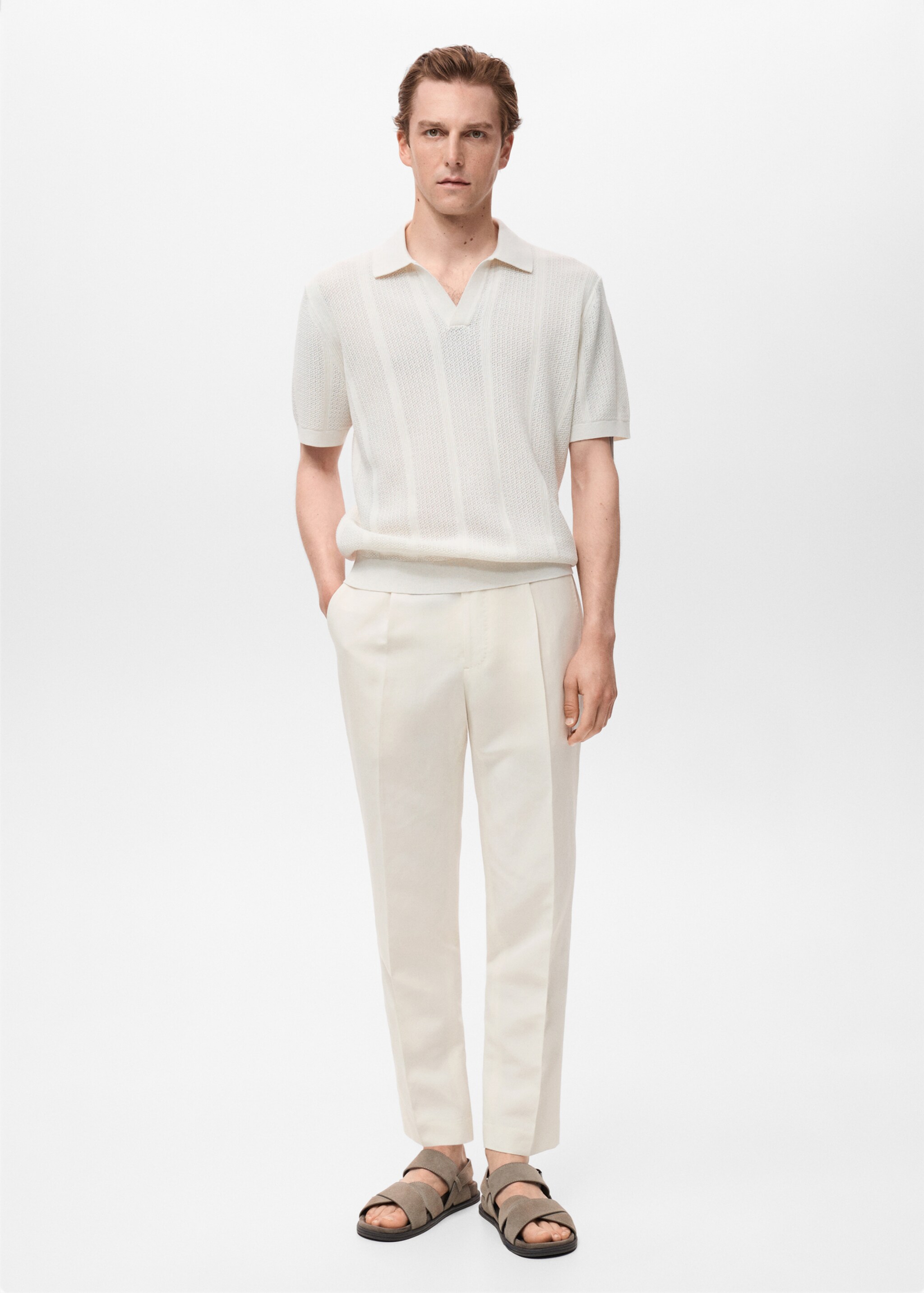 Slim-fit pleated linen trousers - General plane