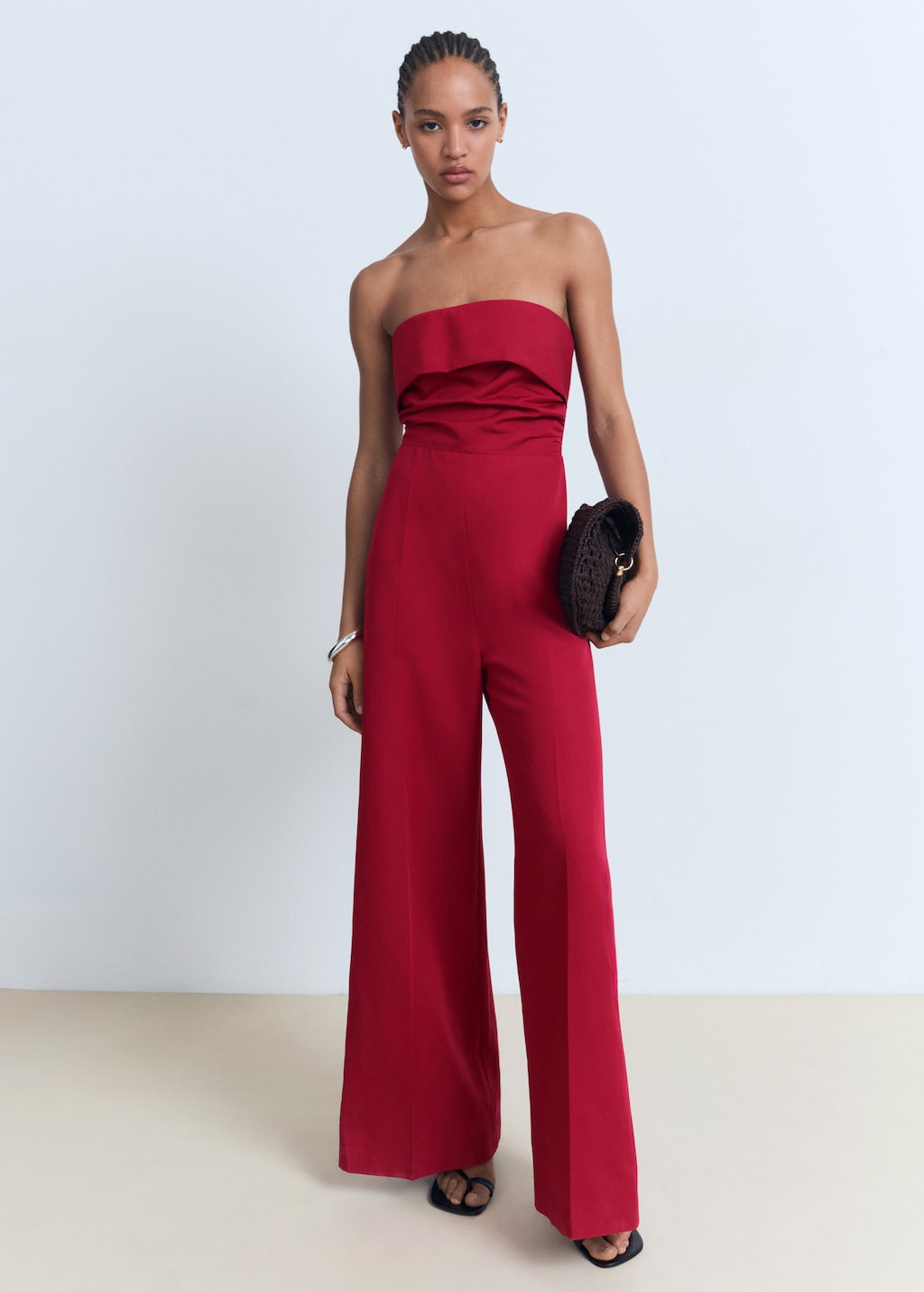 Linen-blend strapless jumpsuit