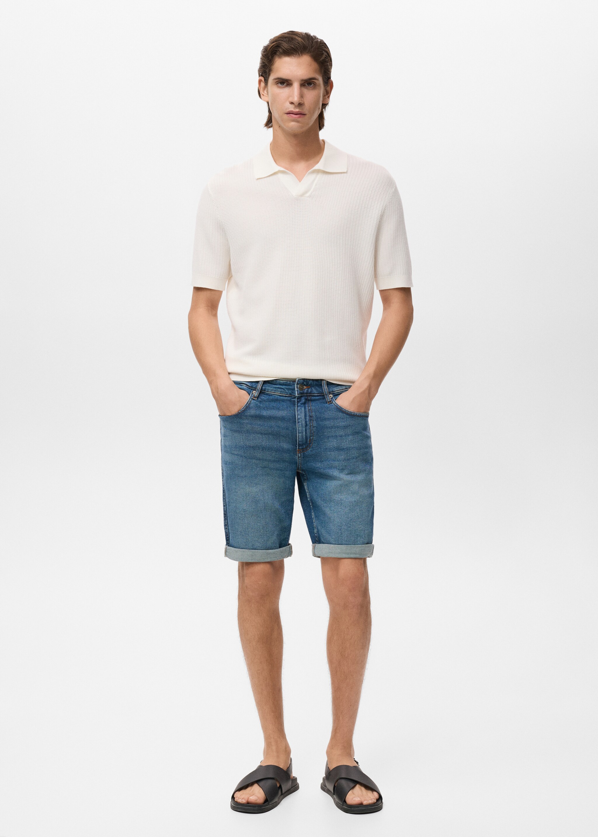 Slim-fit denim bermuda shorts - General plane