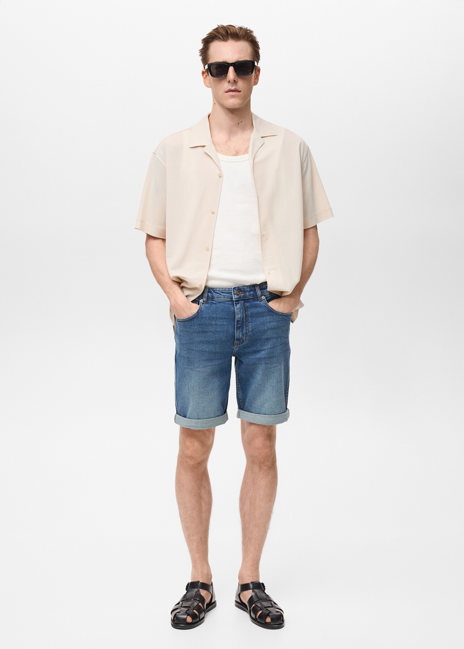 Calções de ganga slim fit - Plano geral