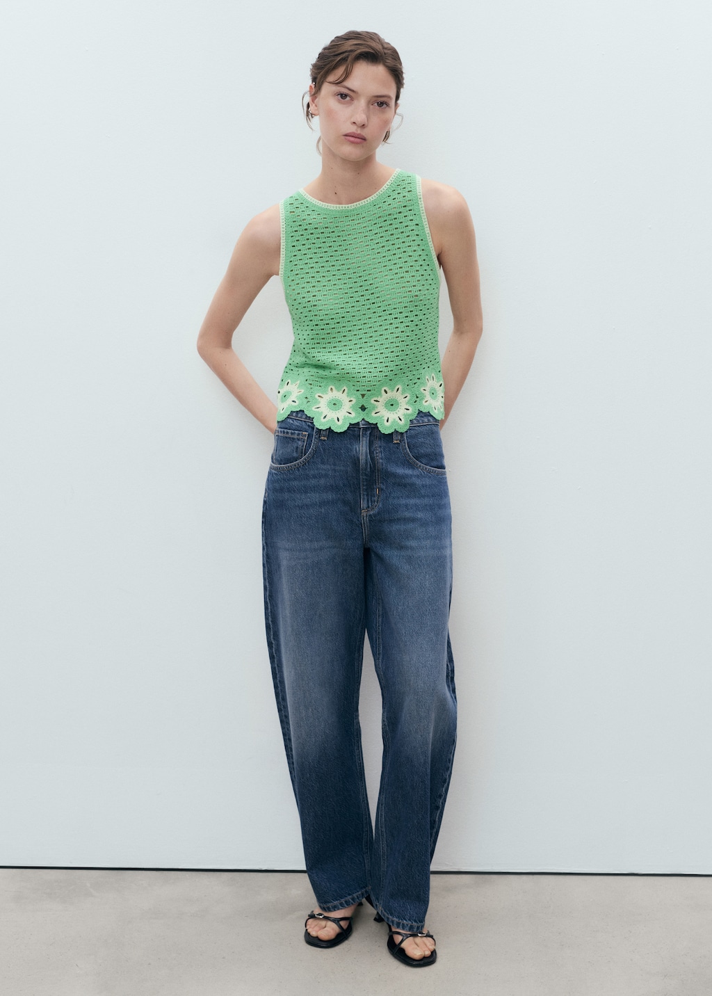 Mango Crochet top with floral finishes