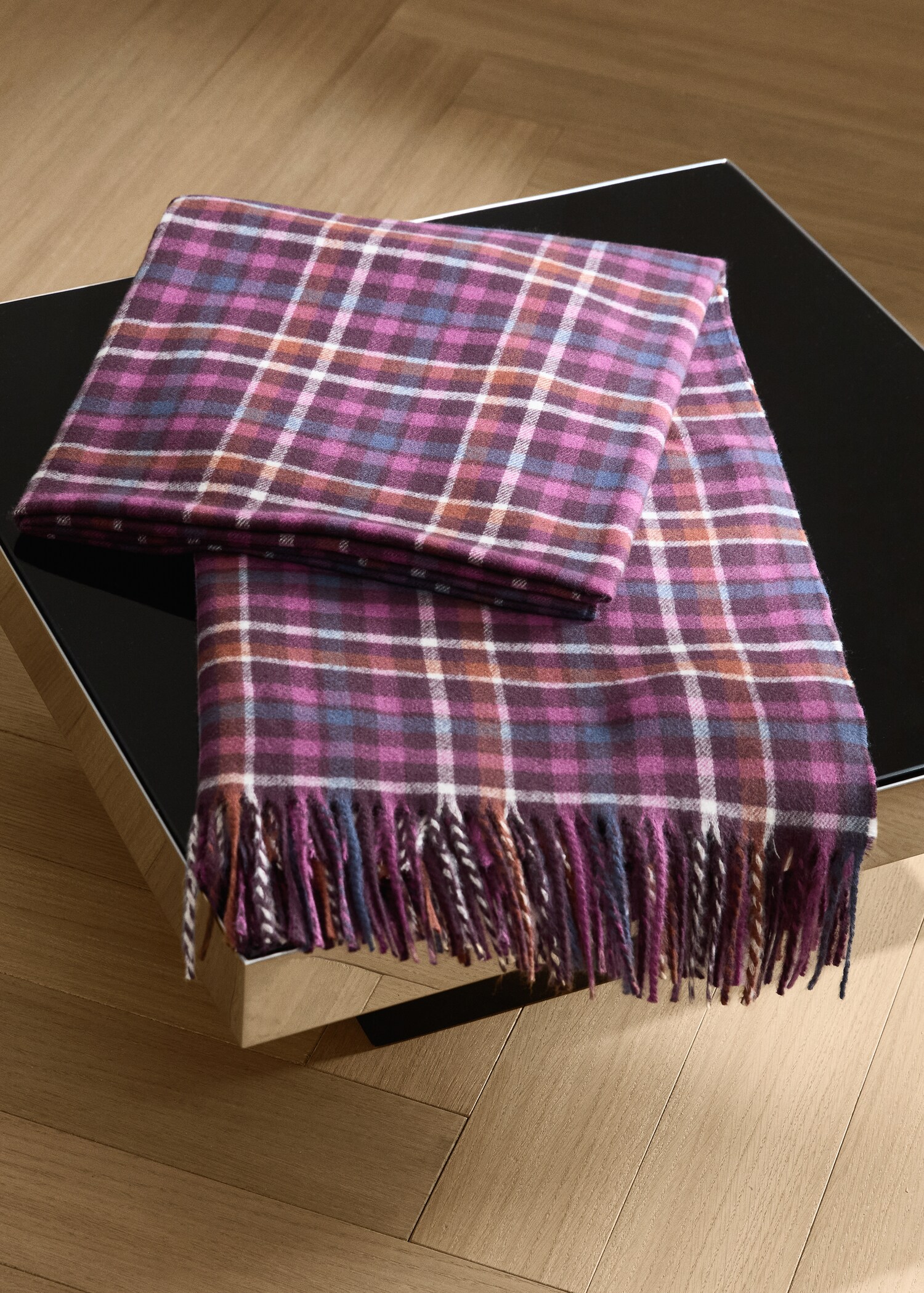 Soft fringed check blanket - General plane
