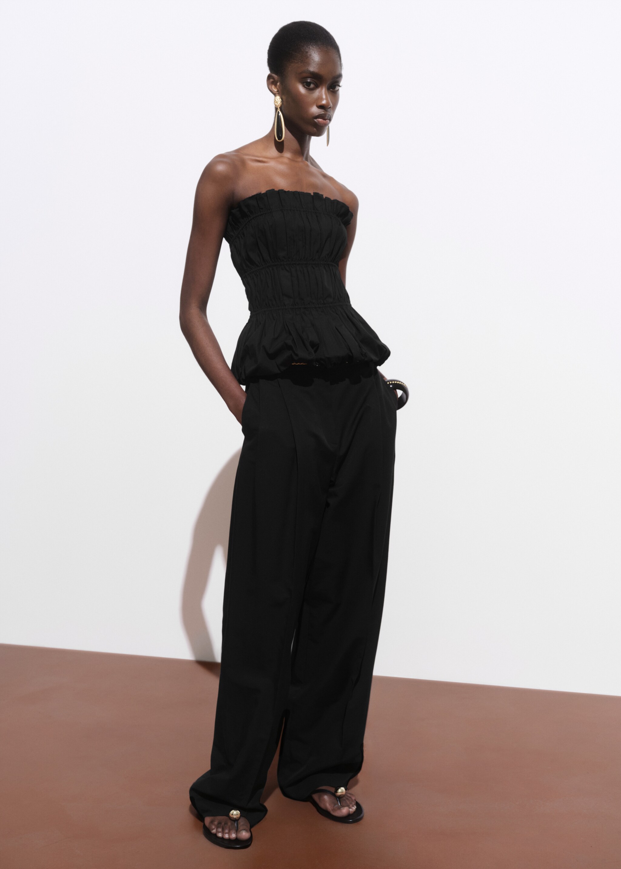 Straight-leg cotton pleated trousers - General plane