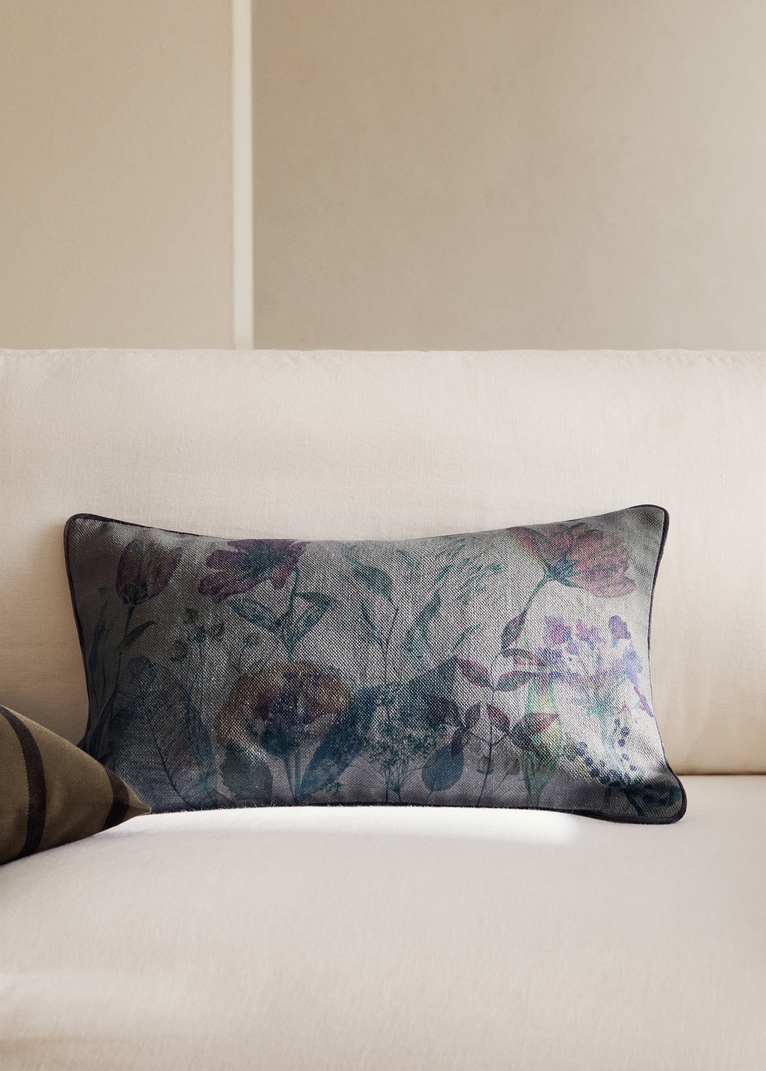 Housse de coussin lin imprimé fleuri 50x50 cm - Plan général