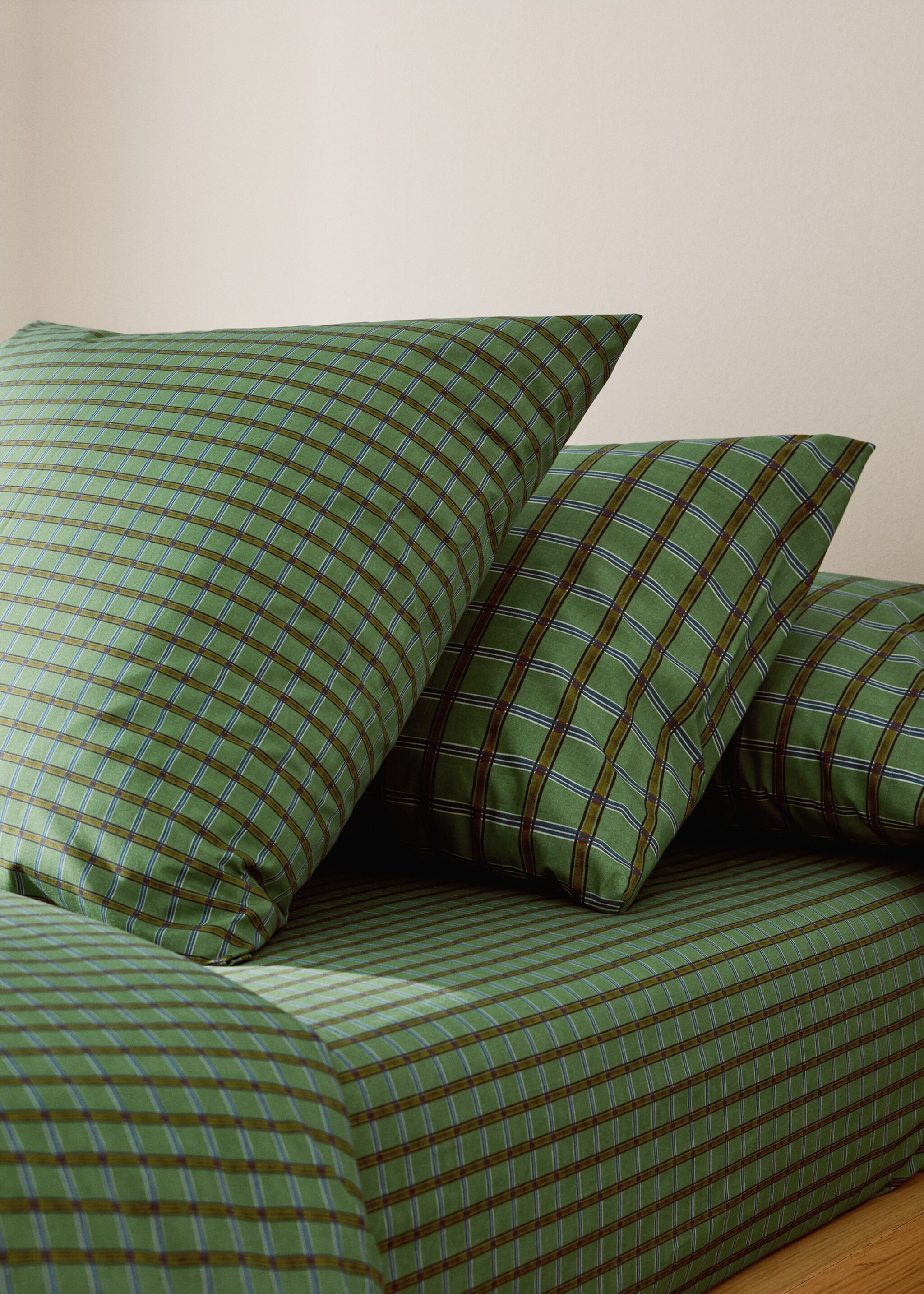 Percale cotton pillowcase with check print 50x75 cm - General plane, Green. Ref: 17042038-00.