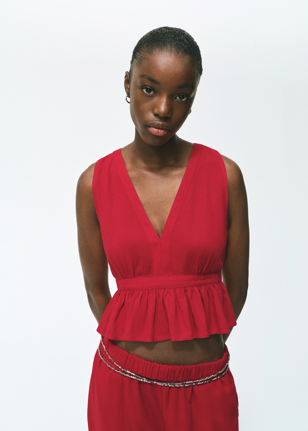 Ruched details linen-blend top