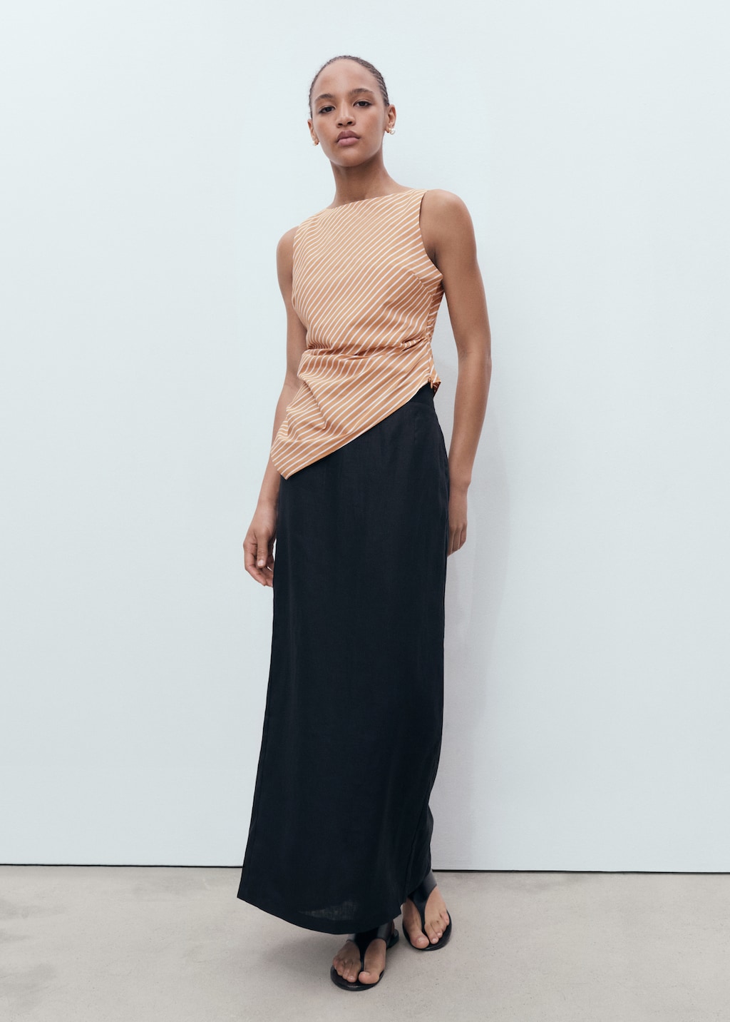 Mango Asymmetrical striped cotton top