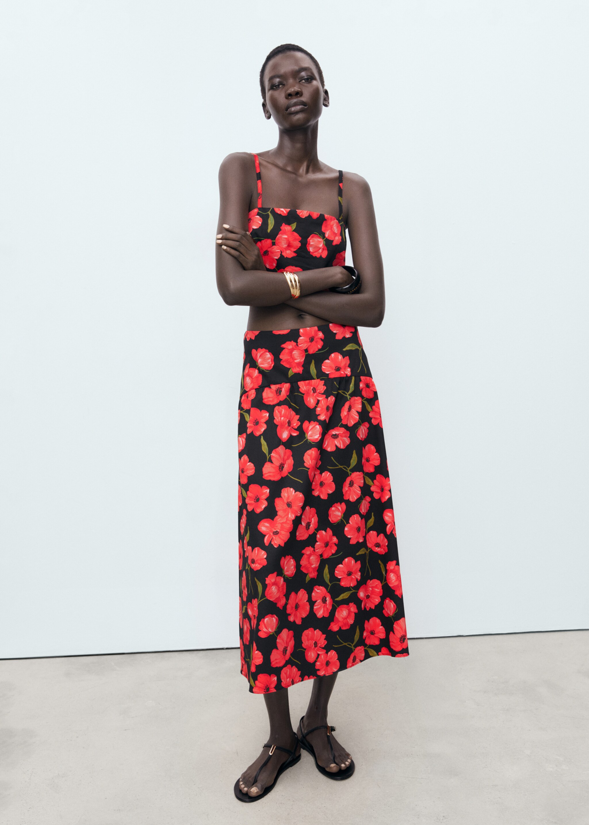 Floral-print flared skirt - General plane
