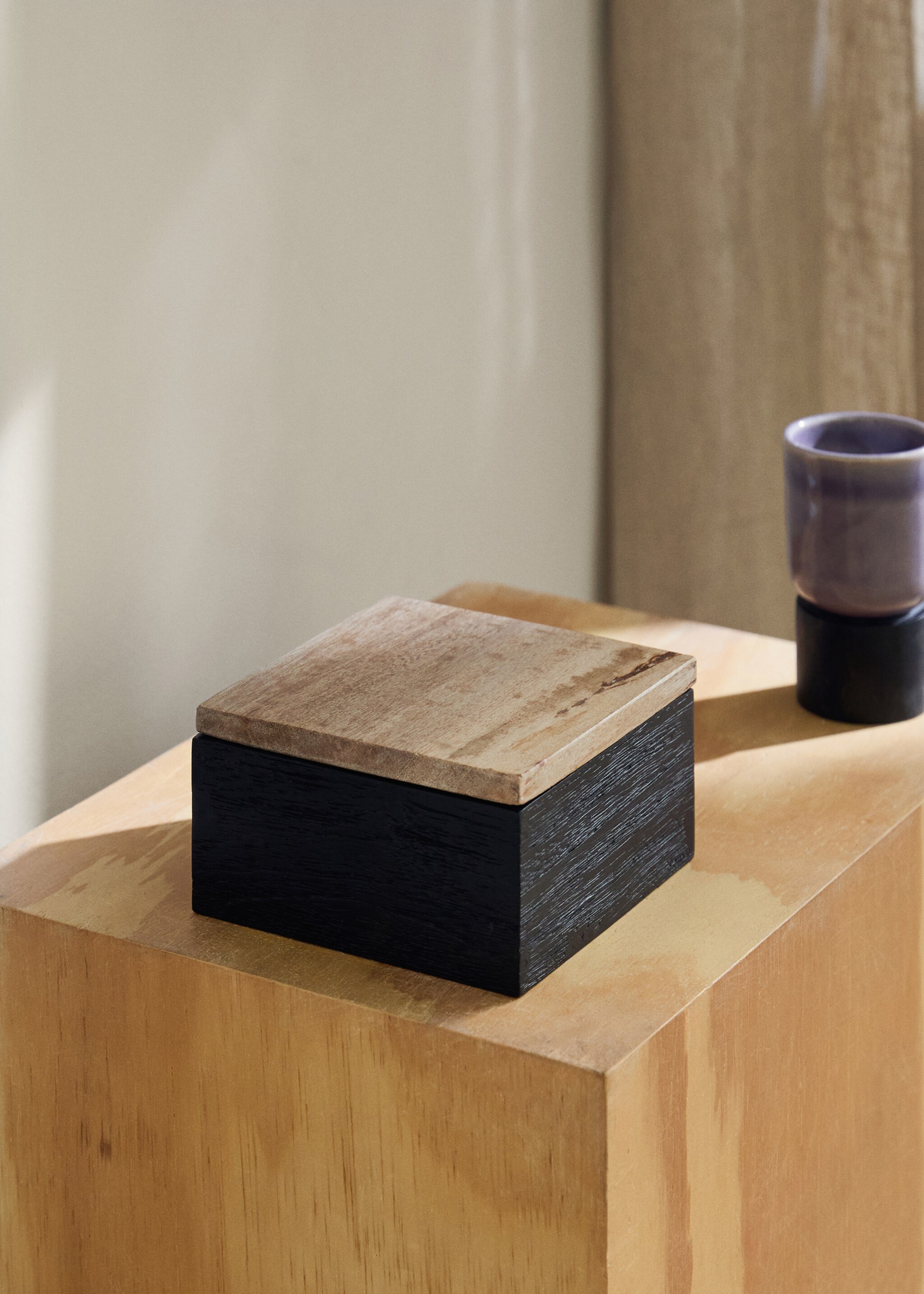 Small decorative box in petrified wood - General plane, Black. Ref: 17043326-00.