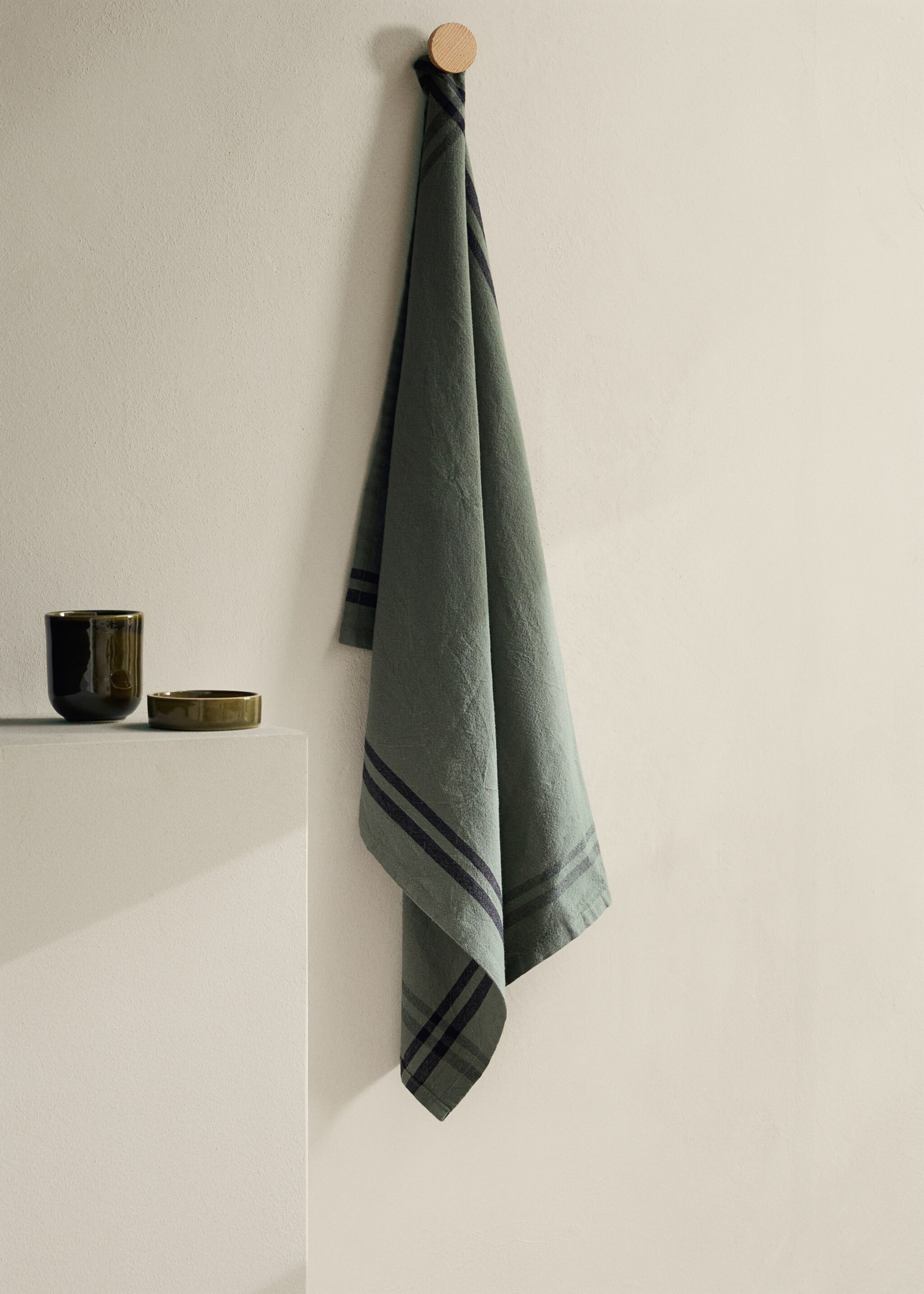 100% cotton striped dish towel - General plane, Medium Green. Ref: 17043331-00.