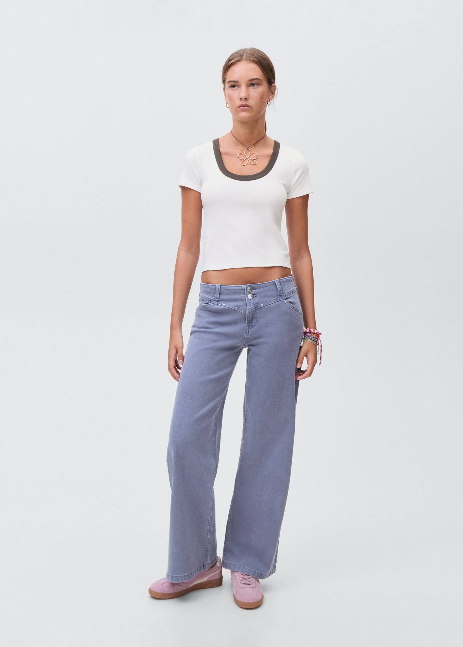 Contrasting collar cotton t-shirt - General plane