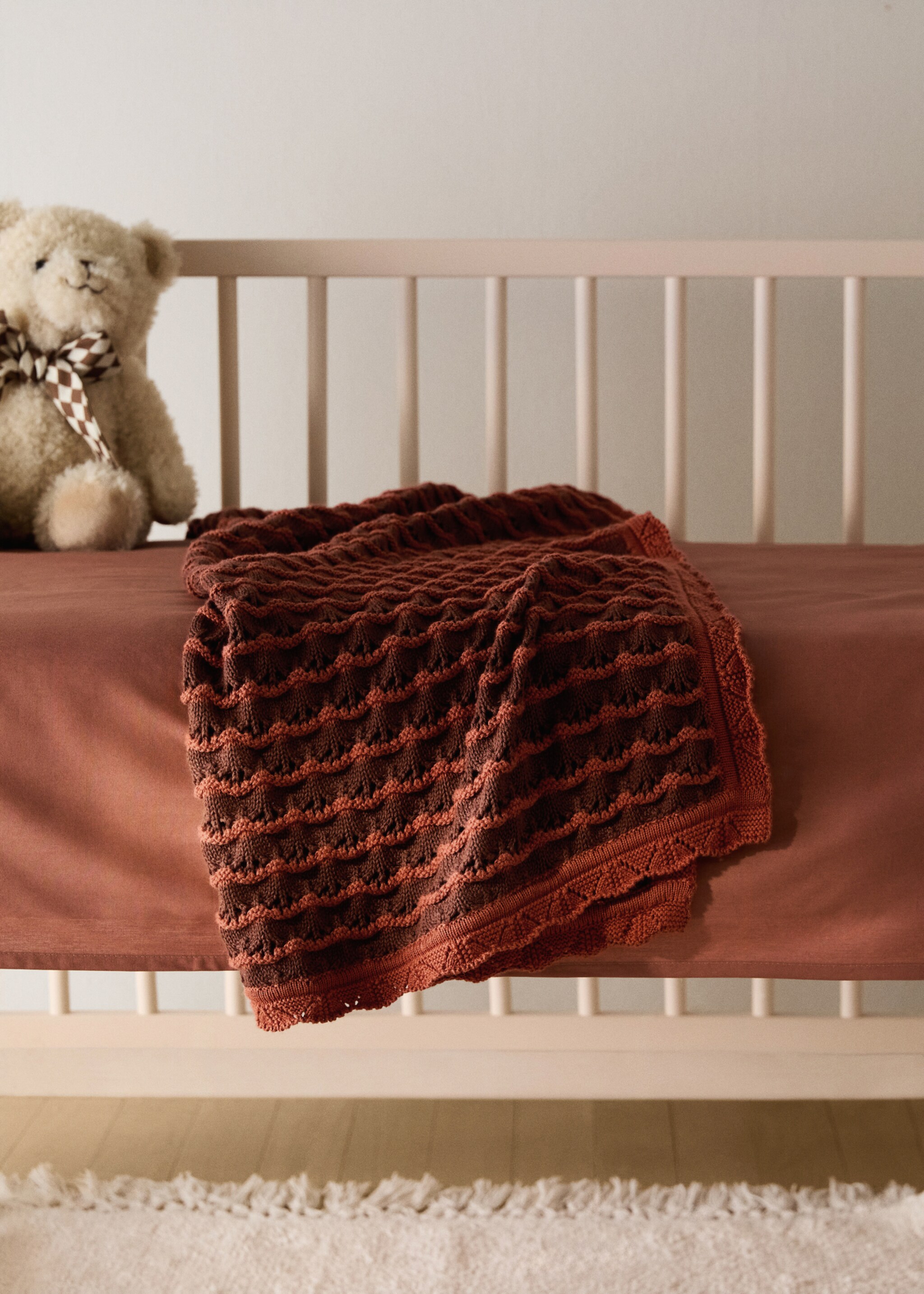 100% cotton striped openwork children's blanket - General plane, Cherry. Ref: 17043828-00.