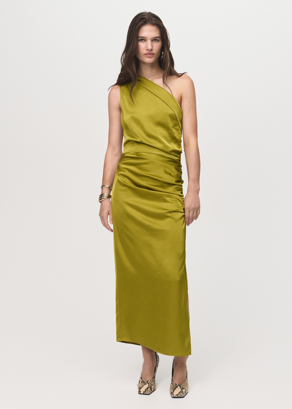 Mango Asymmetrical satin dress with side slits