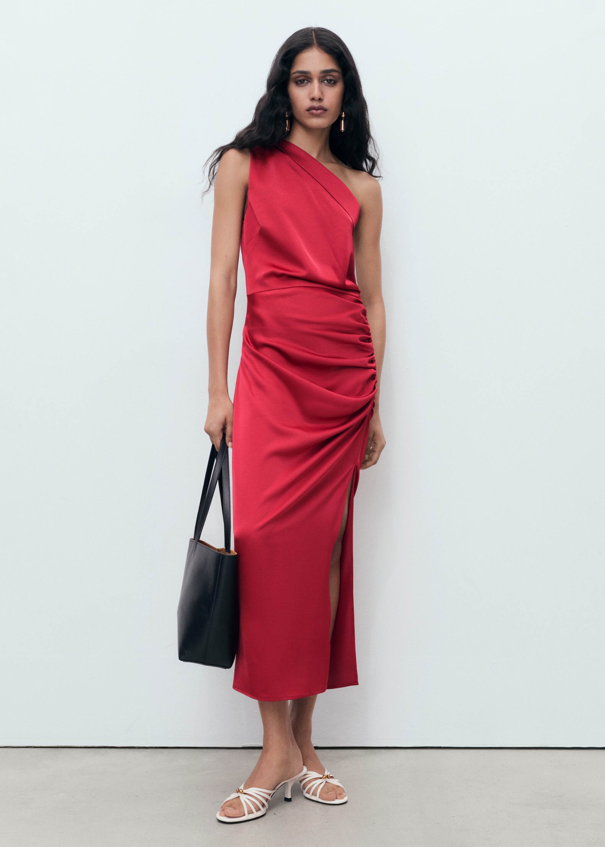 Asymmetrical satin dress with side slits - General plane