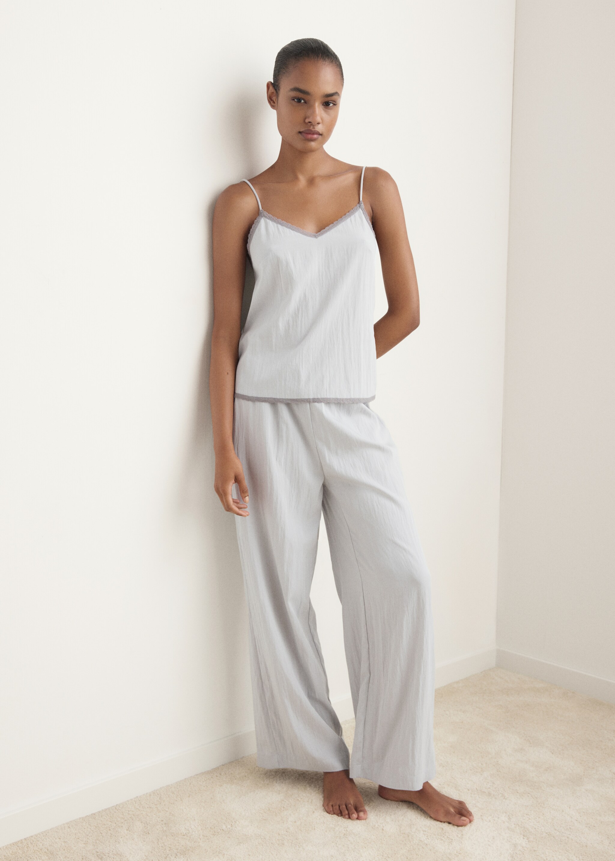Top pijama com renda - Plano geral, Cinzento-claro. Ref: 17044106-00.