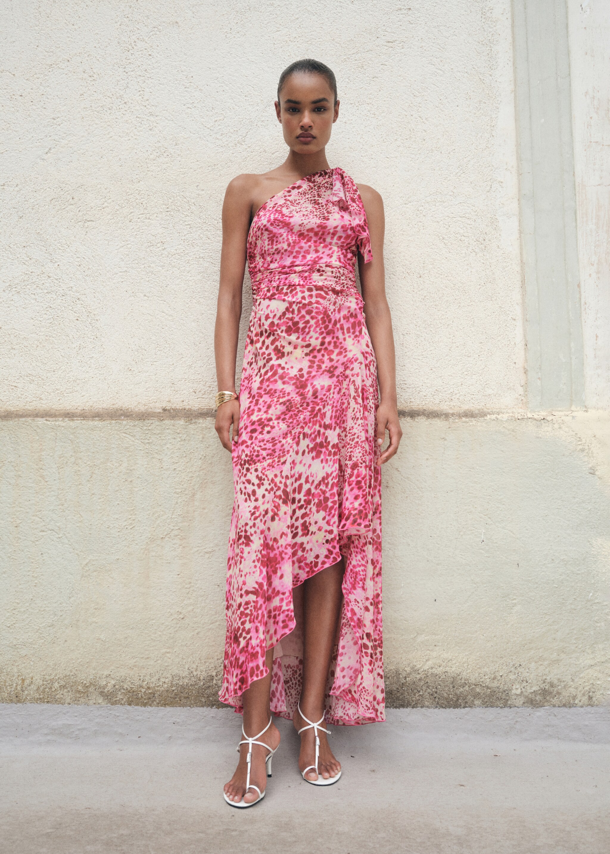 Printed asymmetrical dress - General plane, Fuchsia. Ref: 17044145-00.